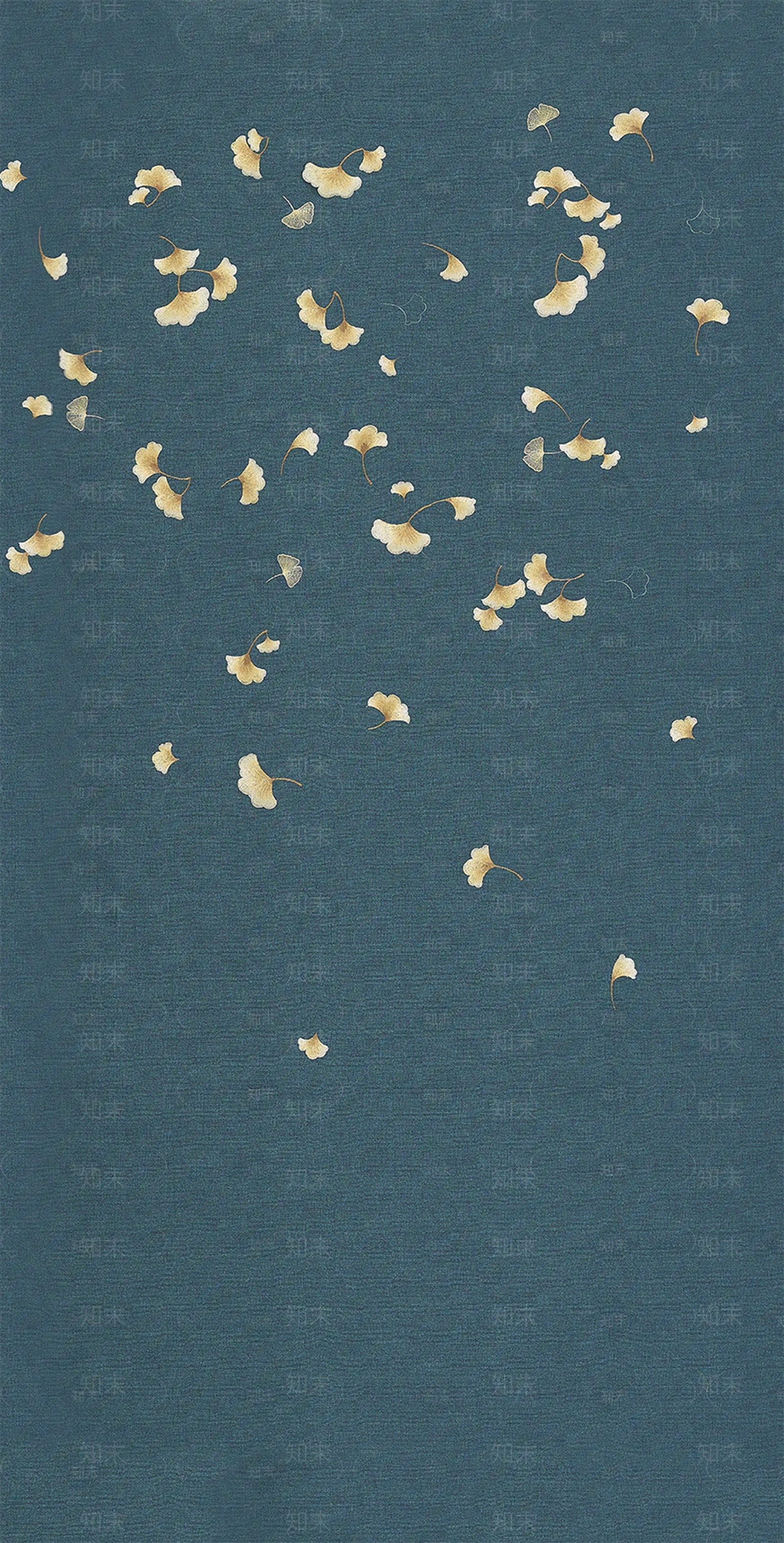 中式蓝色银杏植物壁画贴图下载【ID:1133277523】