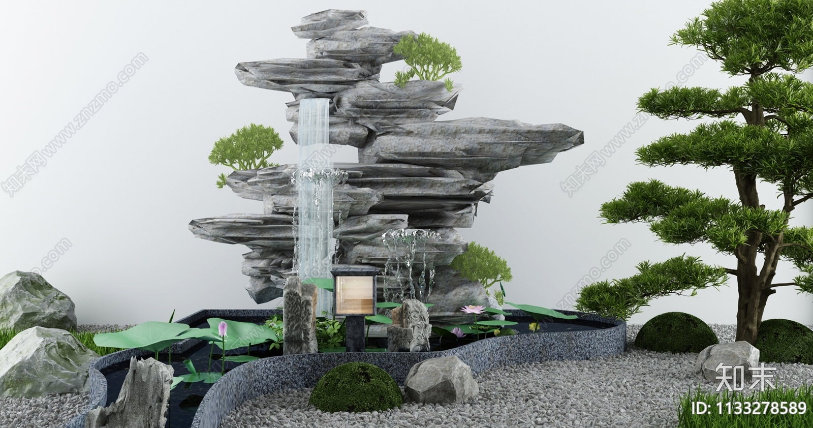 新中式假山水景3D模型下载【ID:1133278589】