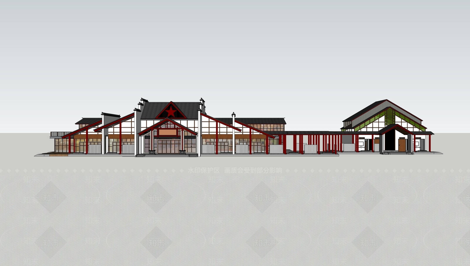 中式游客中心建筑SU模型下载【ID:1134232183】