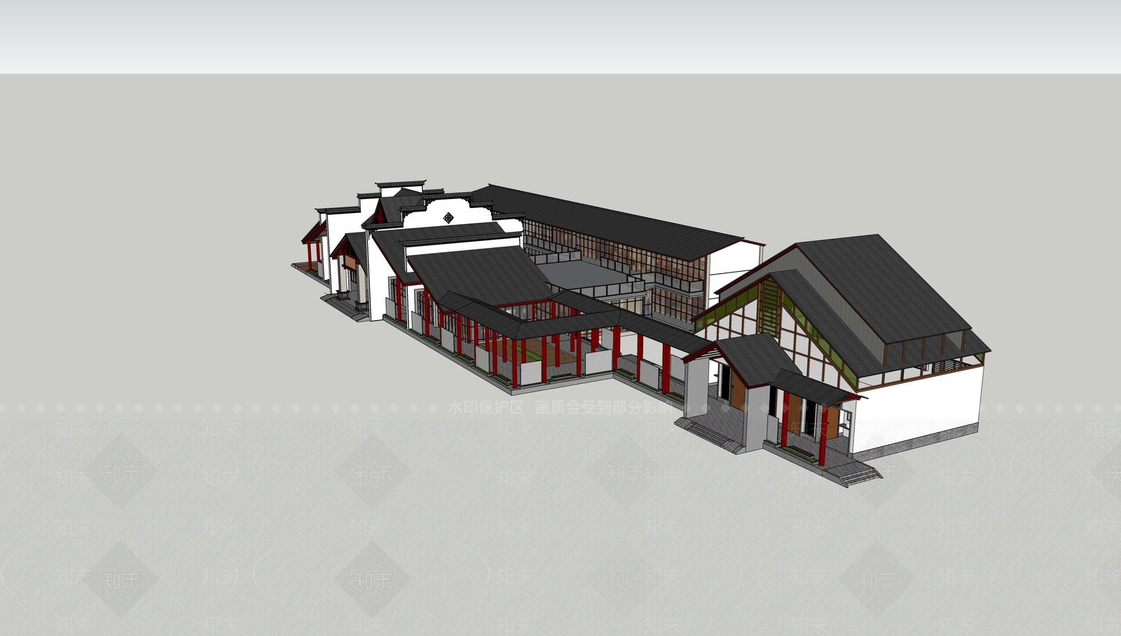 中式游客中心建筑SU模型下载【ID:1134232183】