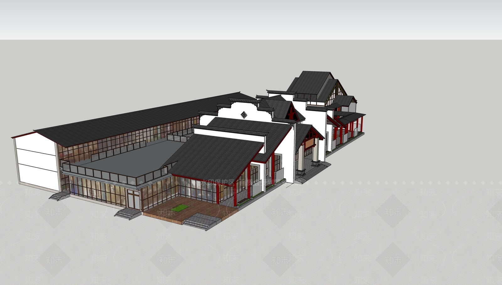 中式游客中心建筑SU模型下载【ID:1134232183】