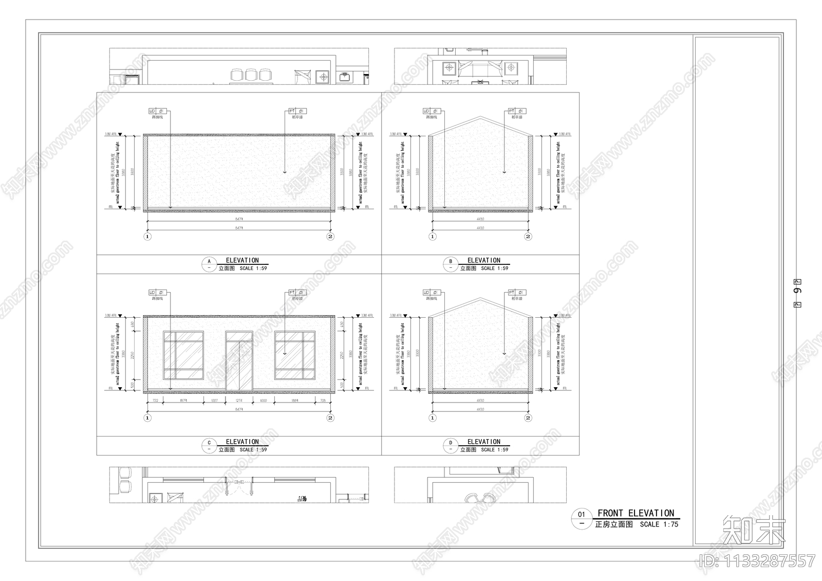 民宿室内装修cad施工图下载【ID:1133287557】