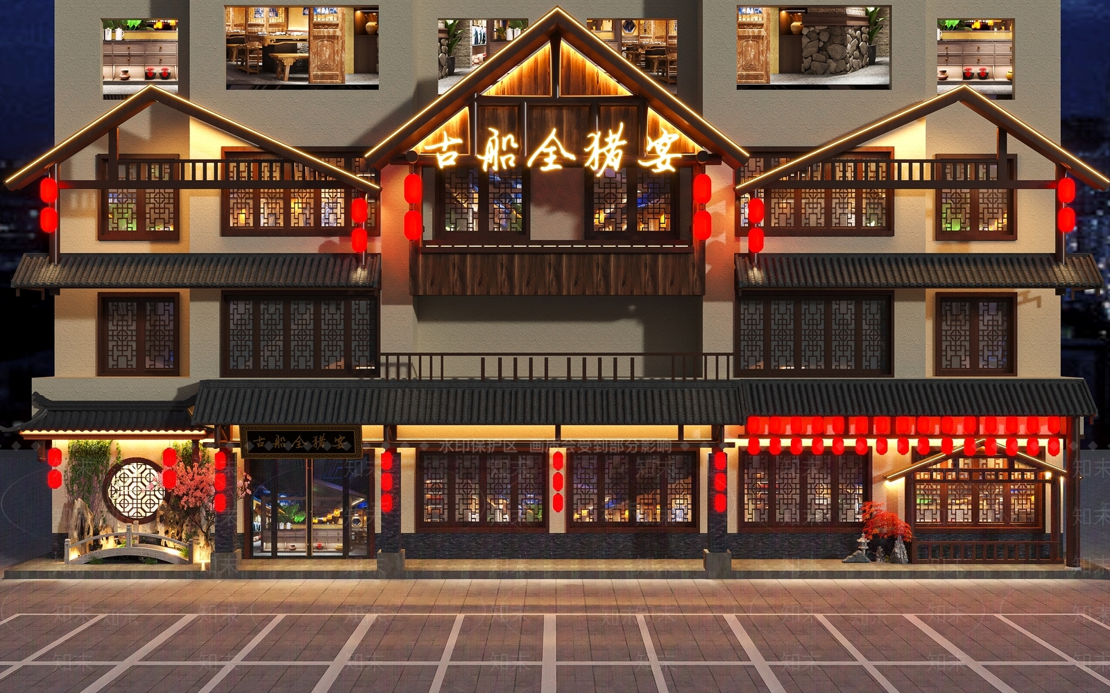 中式饭店门头3D模型下载【ID:1133288034】