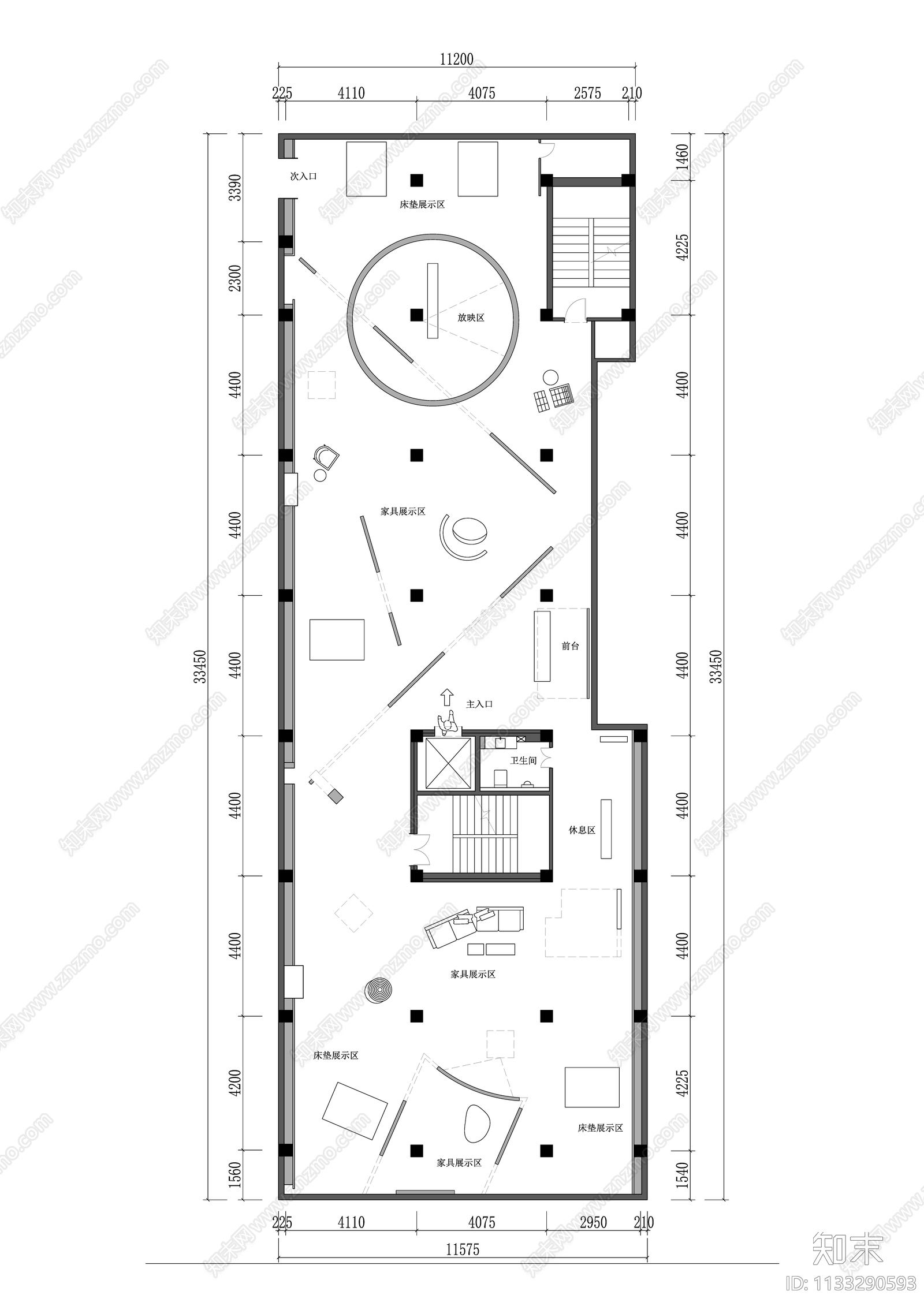 追梦生活艺术展厅平面cad施工图下载【ID:1133290593】