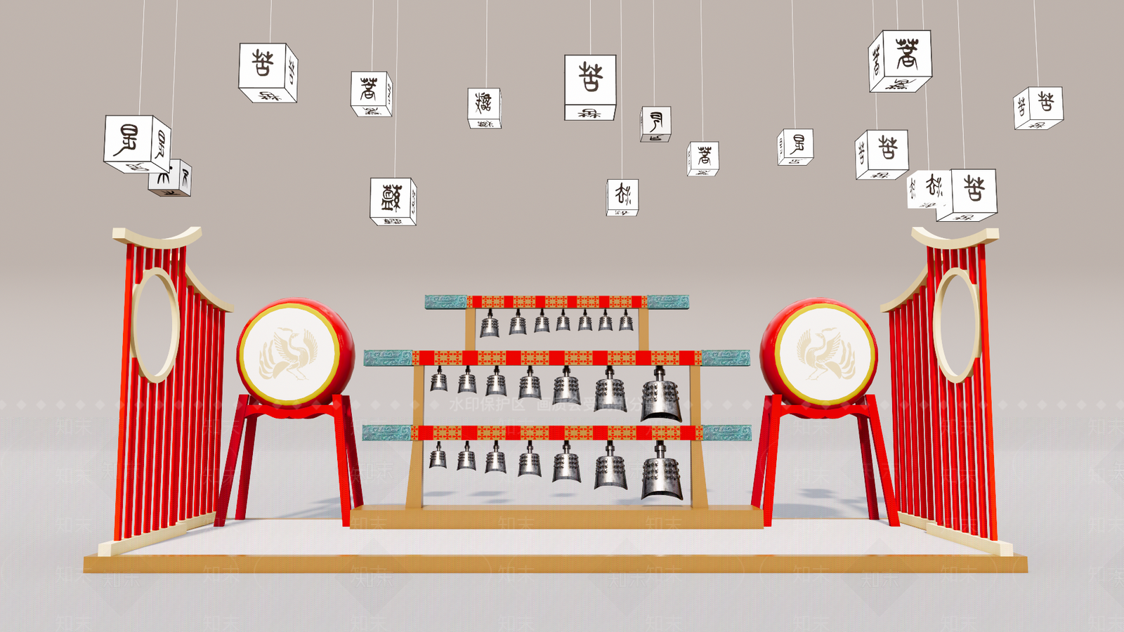 现代编钟击鼓SU模型下载【ID:1133291480】