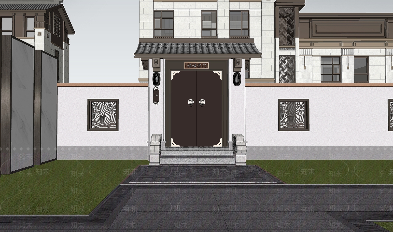 新中式庭院门SU模型下载【ID:1133292078】