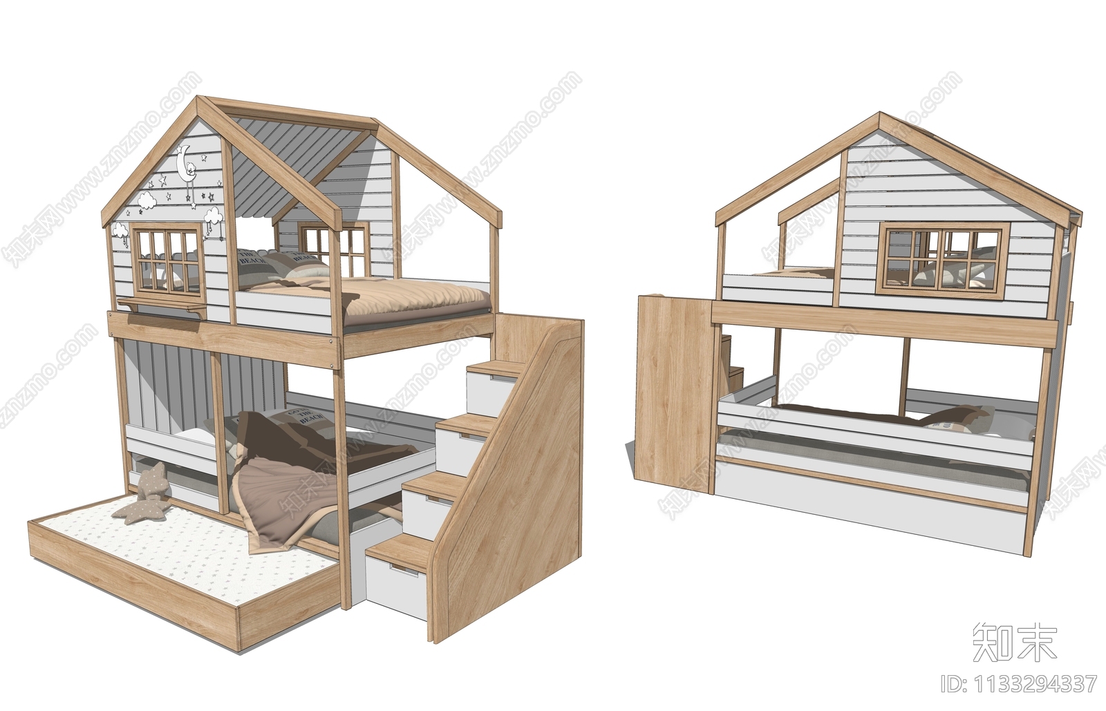 北欧原木儿童上下床SU模型下载【ID:1133294337】