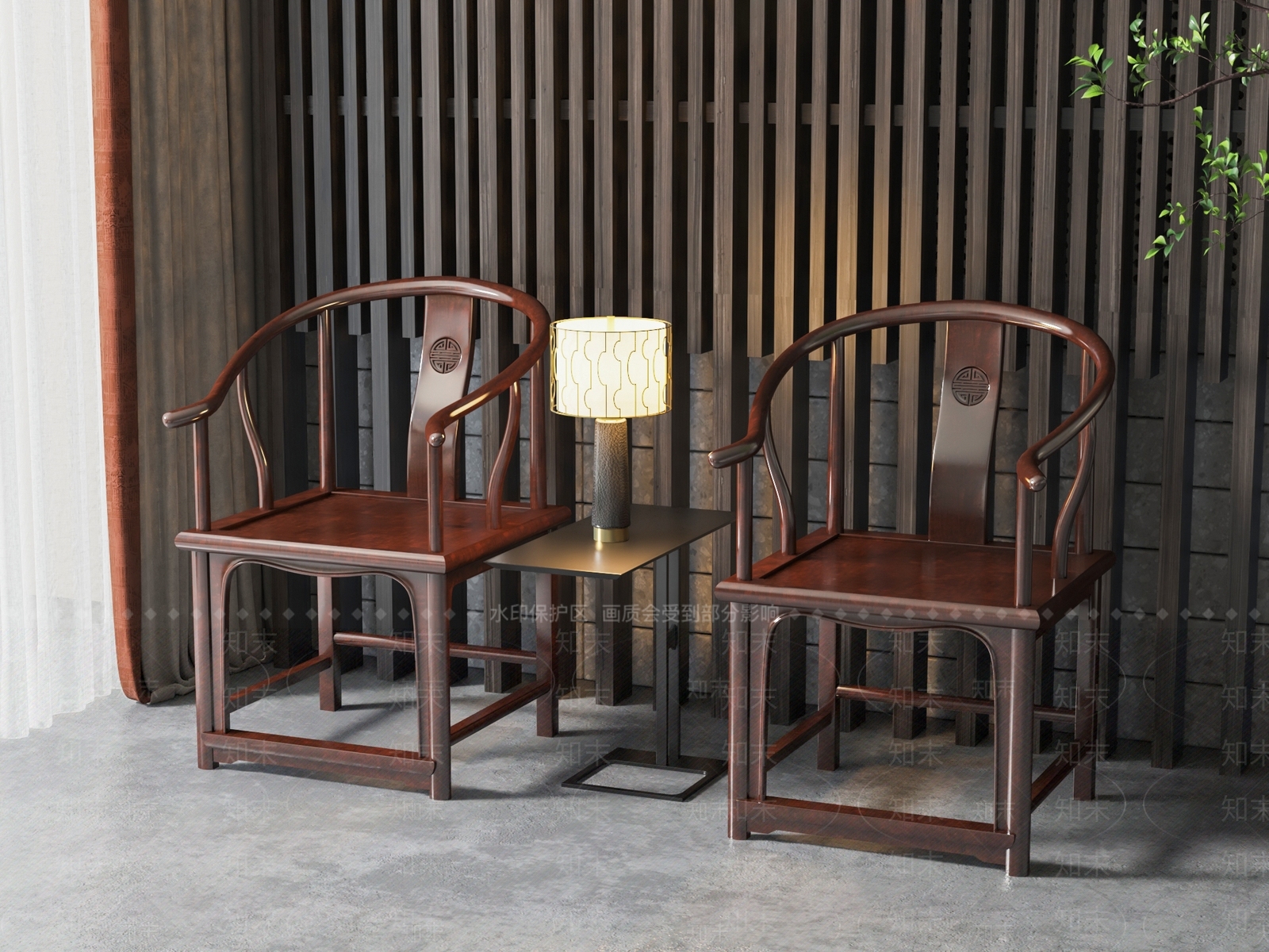 中式圈椅休闲椅SU模型下载【ID:1133300496】