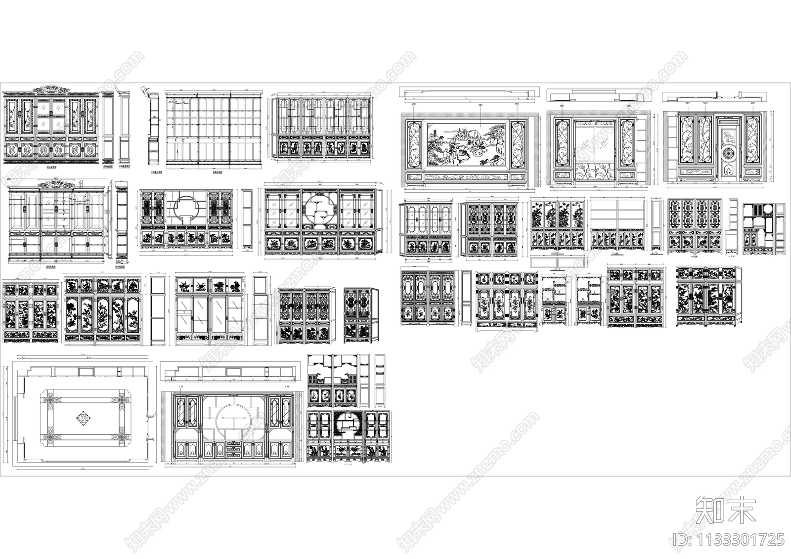 中式雕花柜cad施工图下载【ID:1133301725】