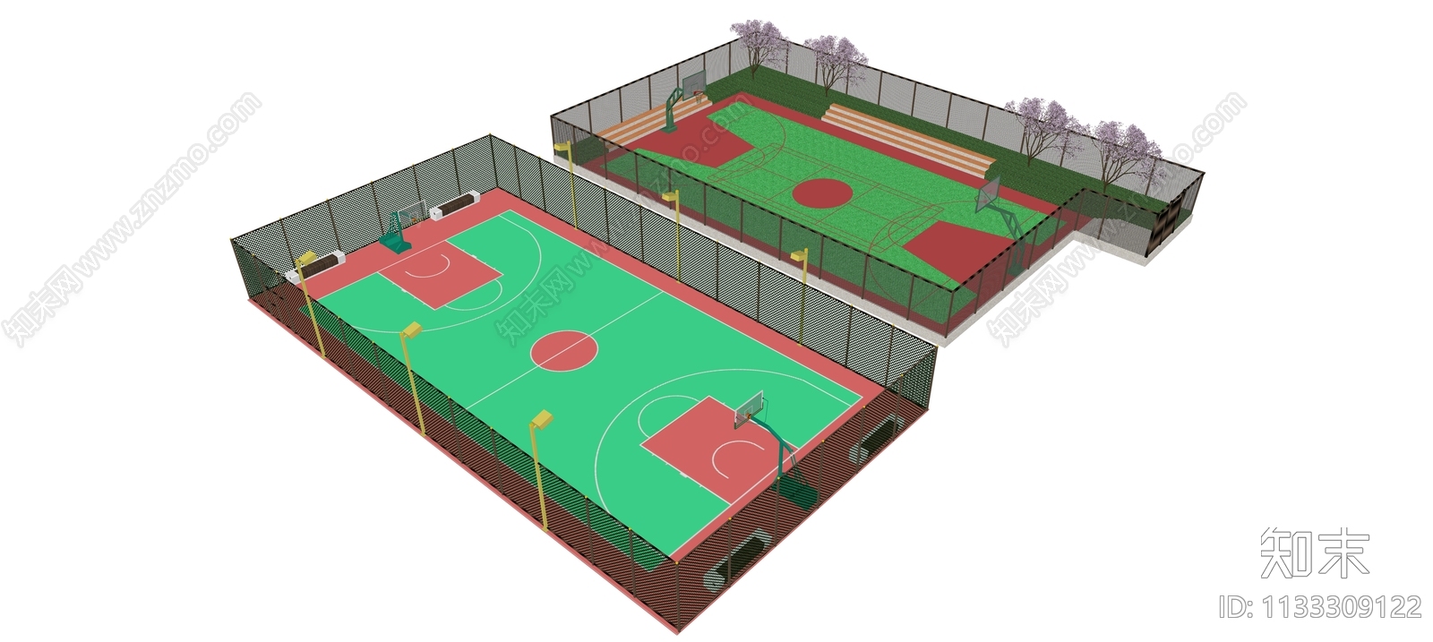 现代户外篮球场SU模型下载【ID:1133309122】