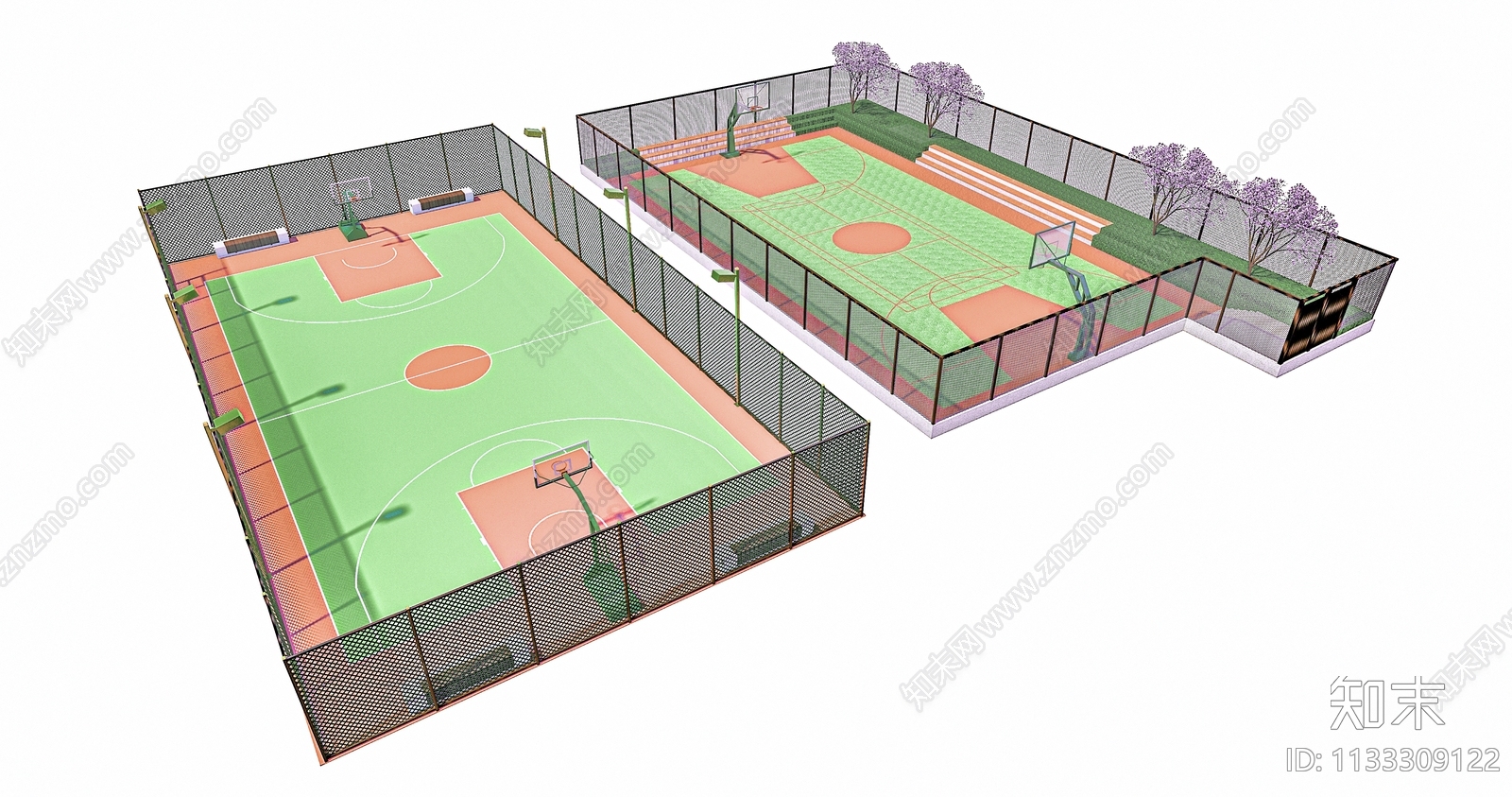 现代户外篮球场SU模型下载【ID:1133309122】