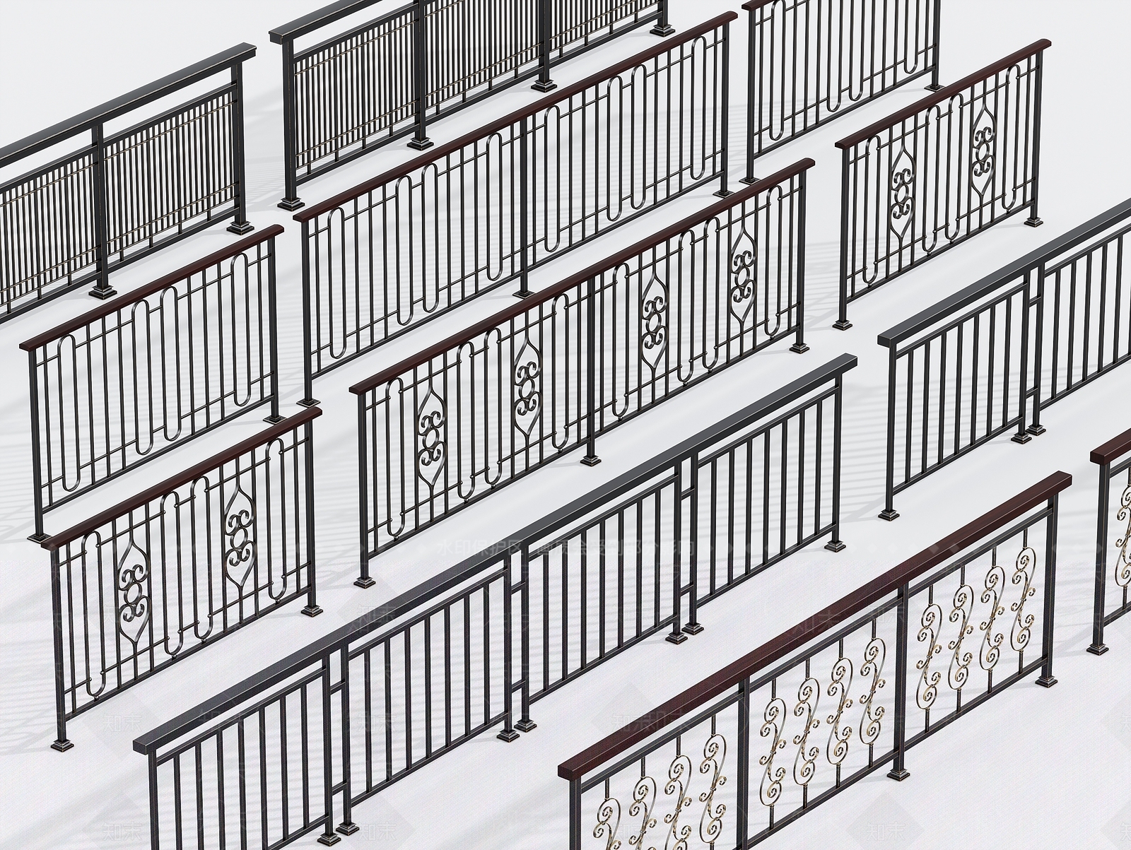 现代铁艺护栏3D模型下载【ID:1133312816】