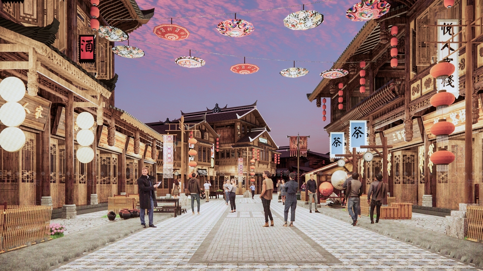 中式古镇商业街景观SU模型下载【ID:1133314465】