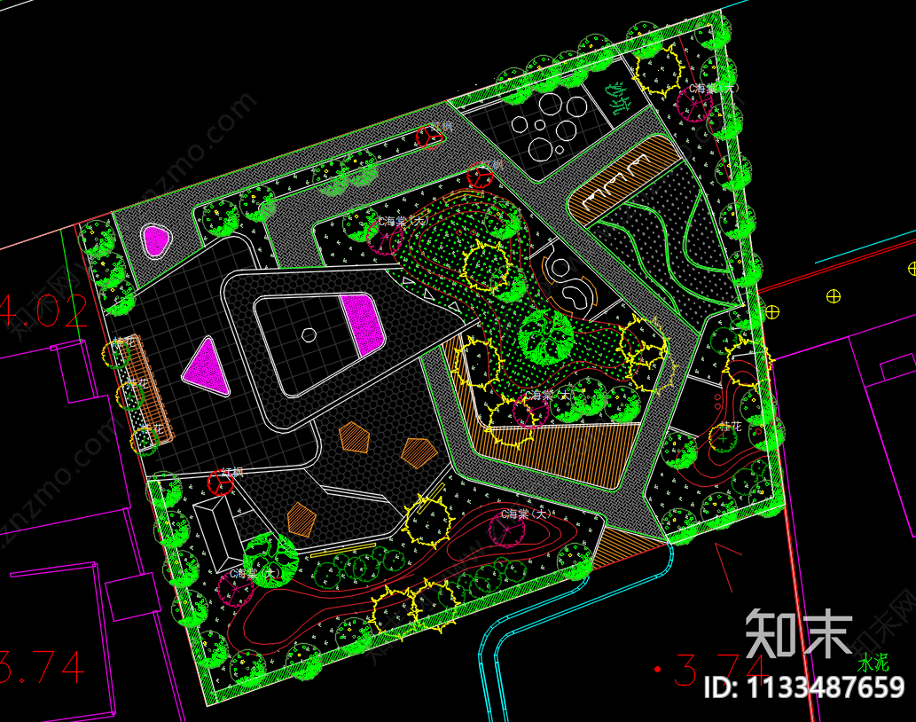 公园景观平面布置图cad施工图下载【ID:1133487659】