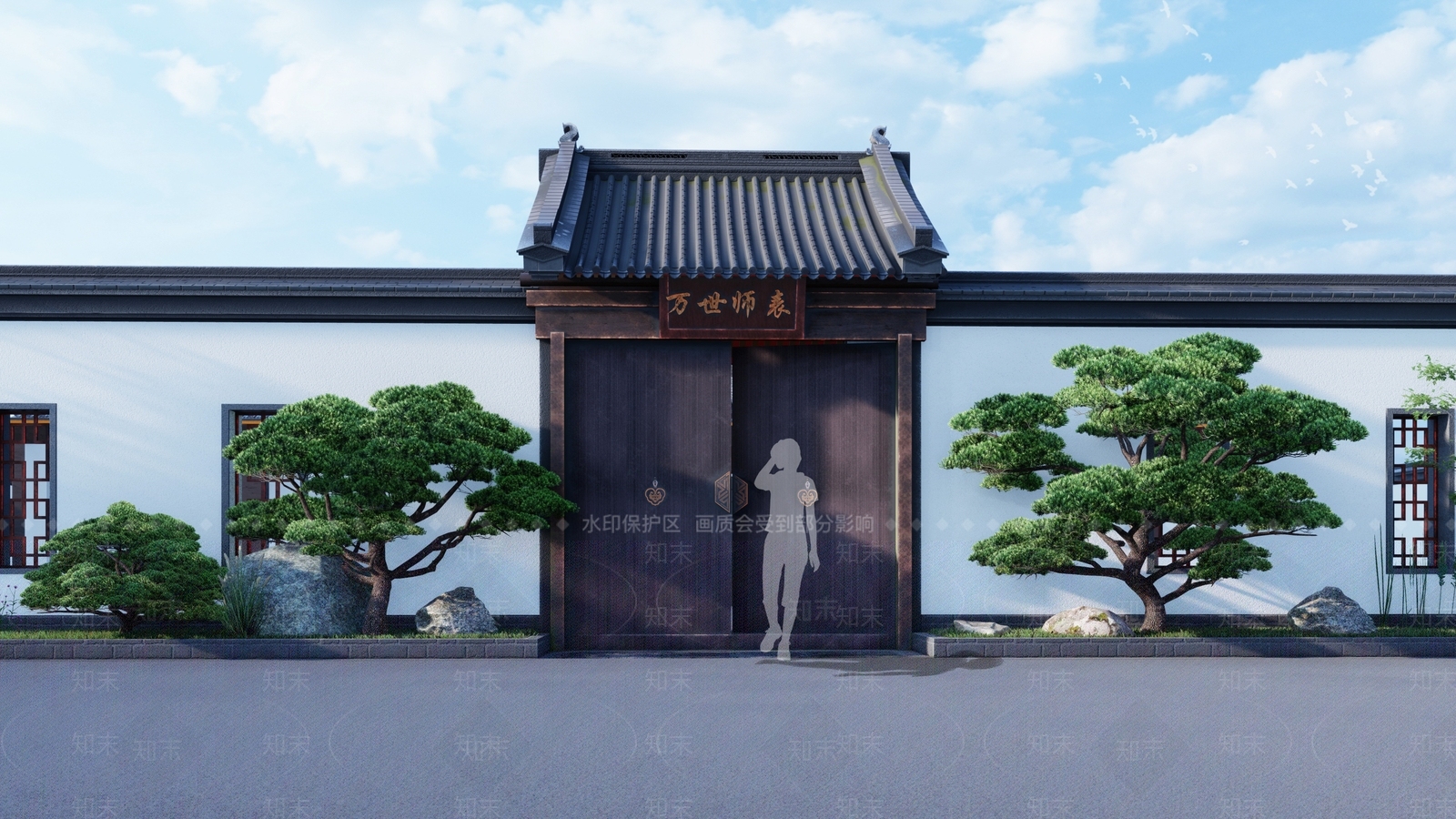 中式庭院围墙大门SU模型下载【ID:1133322884】