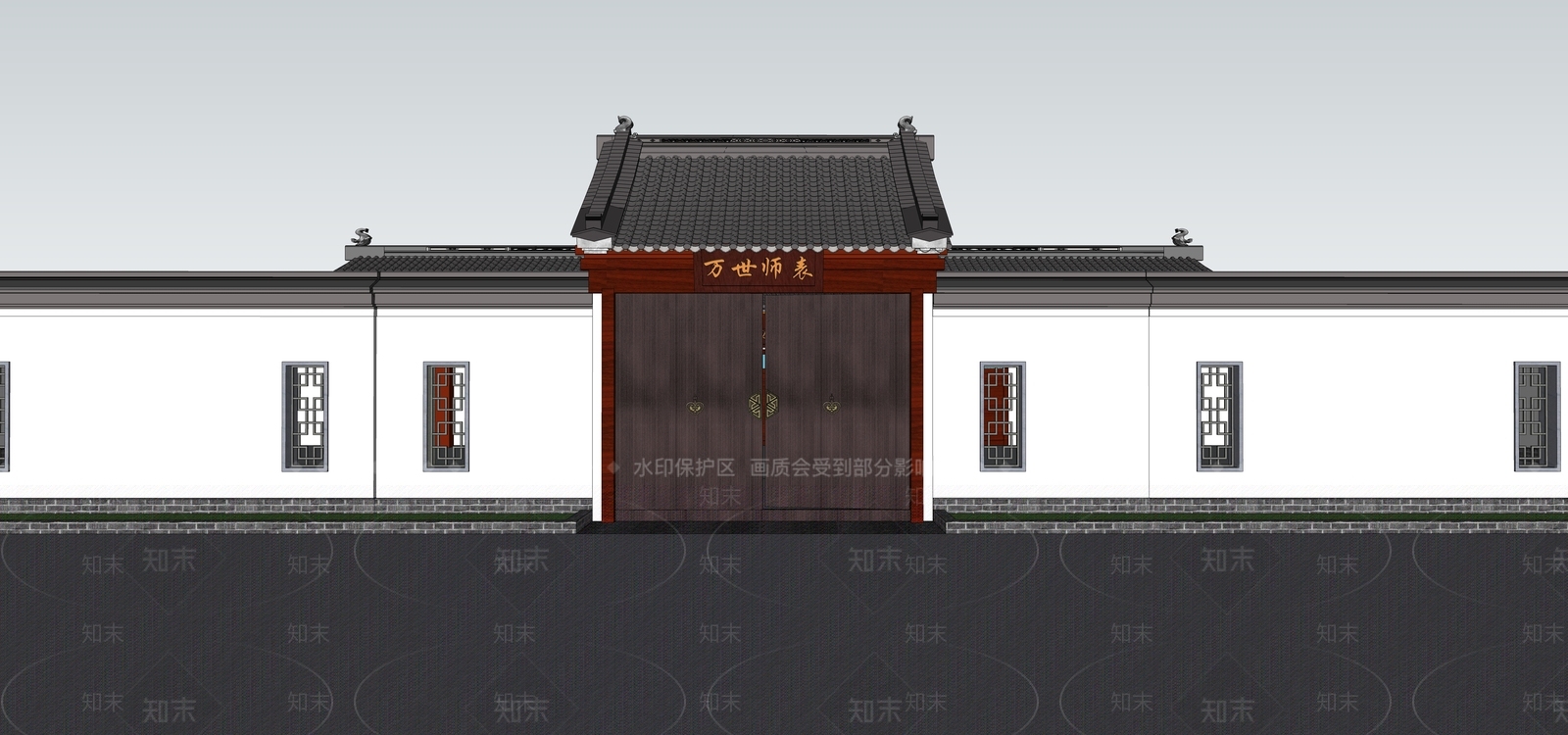 中式庭院围墙大门SU模型下载【ID:1133322884】