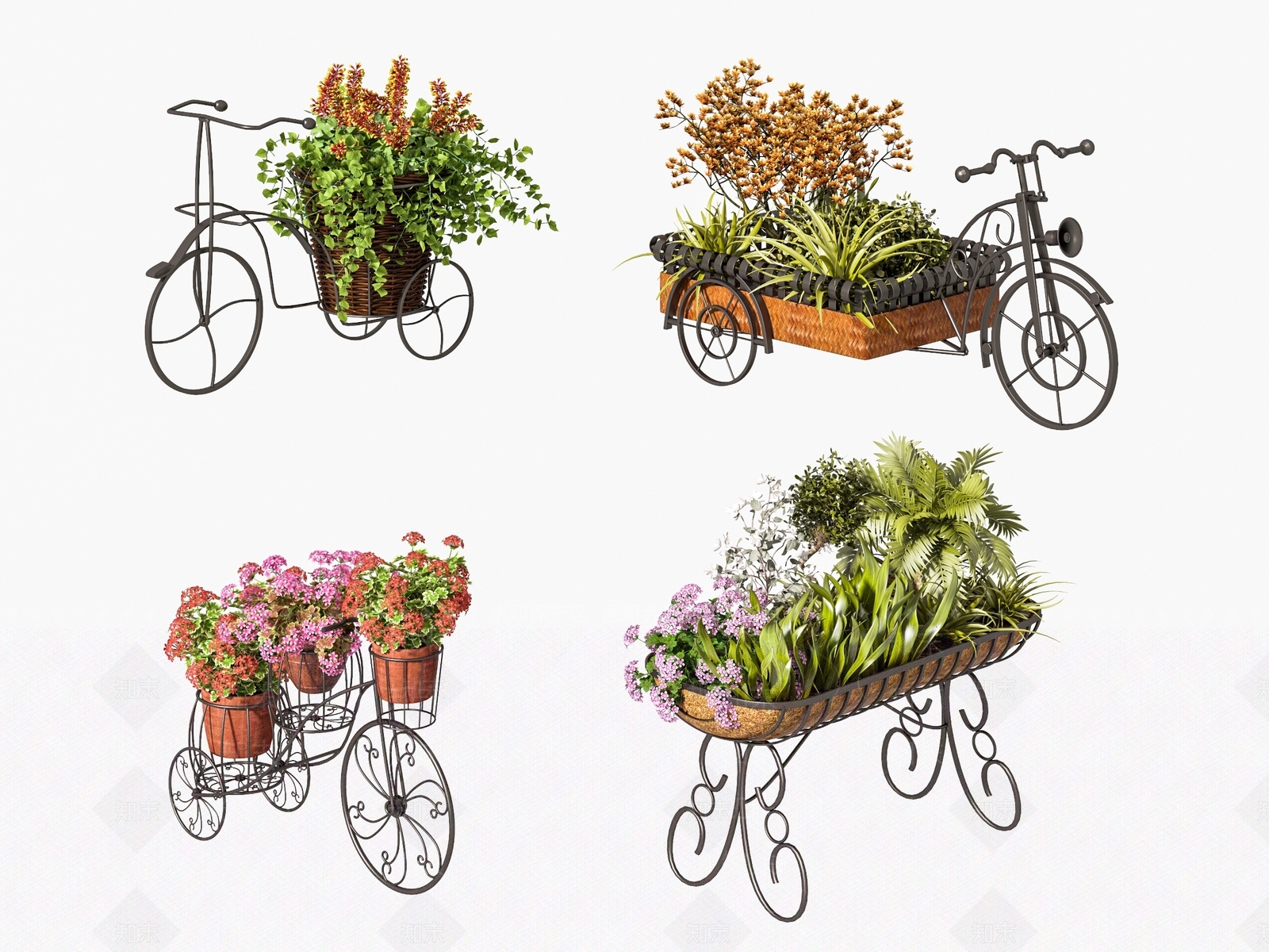 现代铁艺自行车装饰花架外摆SU模型下载【ID:1133323355】