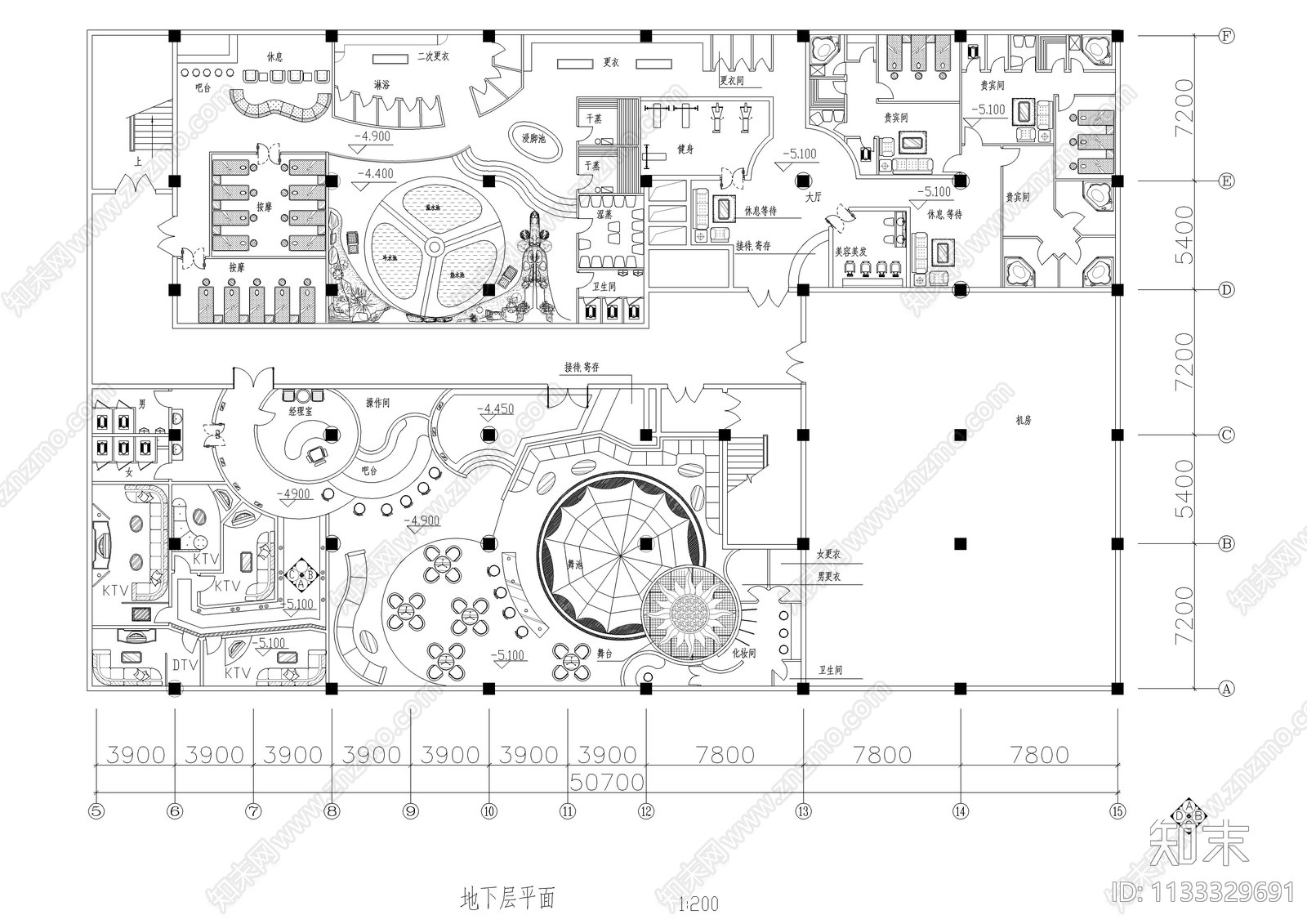 宾馆整套室内装修施工图下载【ID:1133329691】