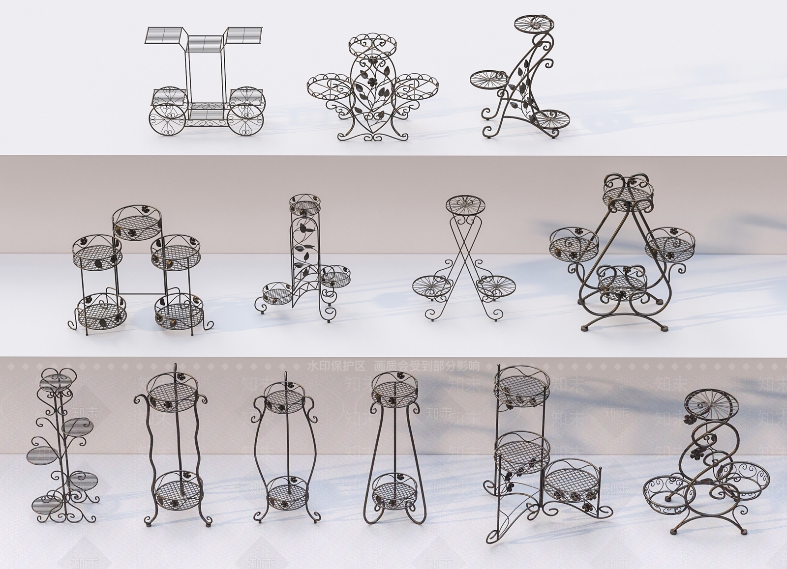 现代铁艺花架SU模型下载【ID:1133330696】