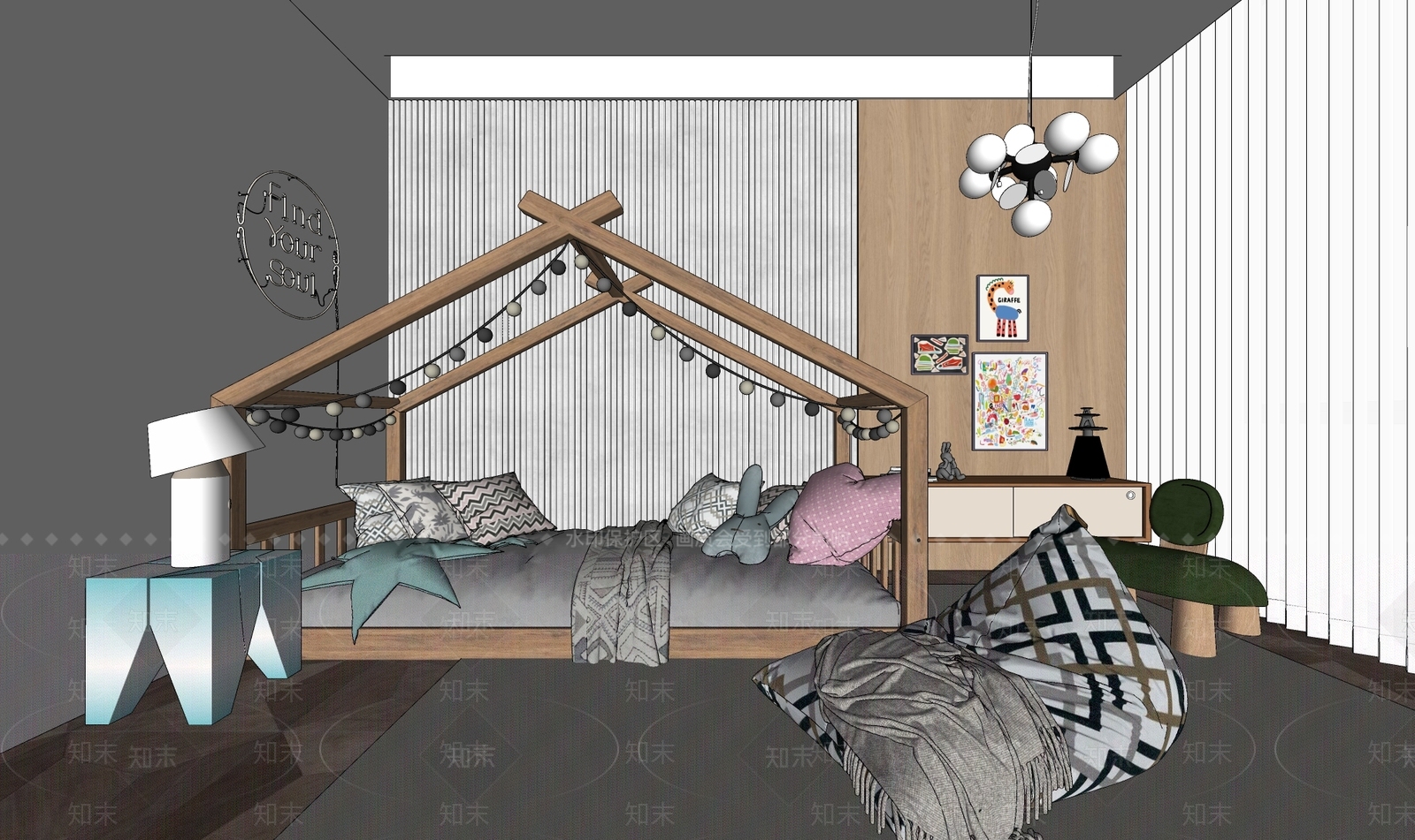 现代儿童房SU模型下载【ID:1133334968】