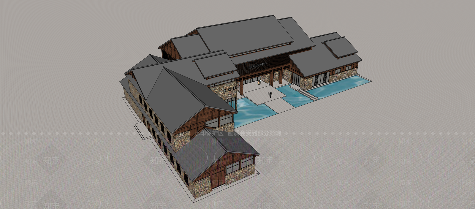 新中式游客接待中心SU模型下载【ID:1133338849】