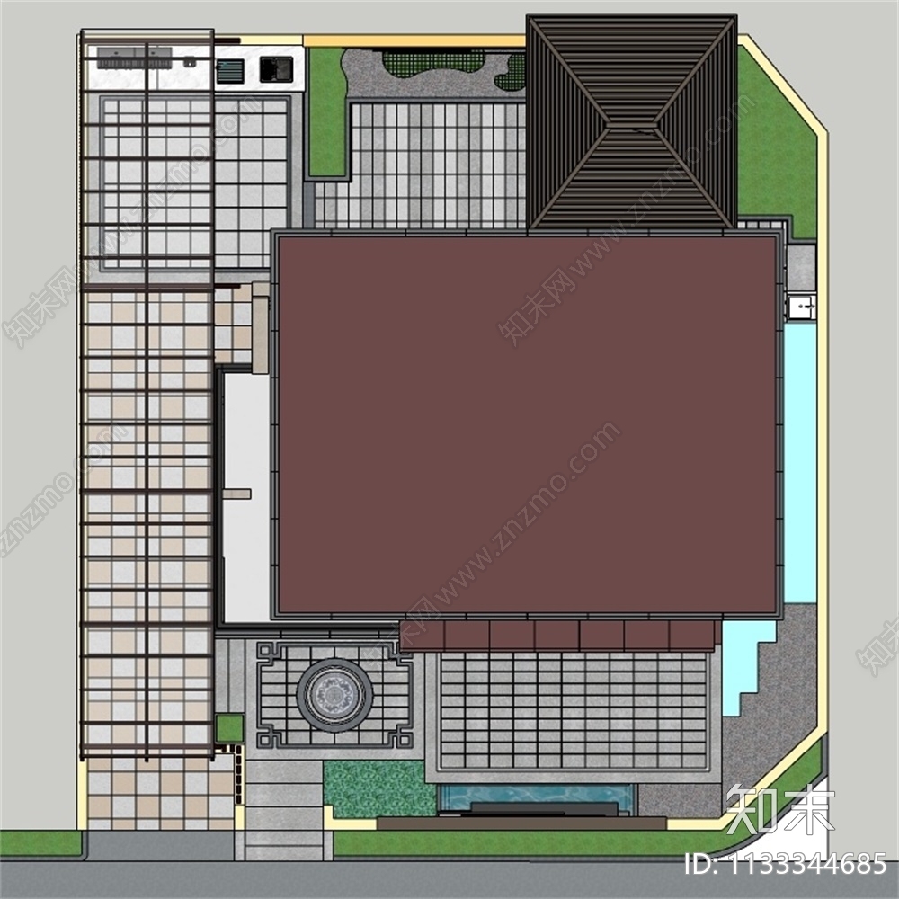 新中式庭院花园SU模型下载【ID:1133344685】