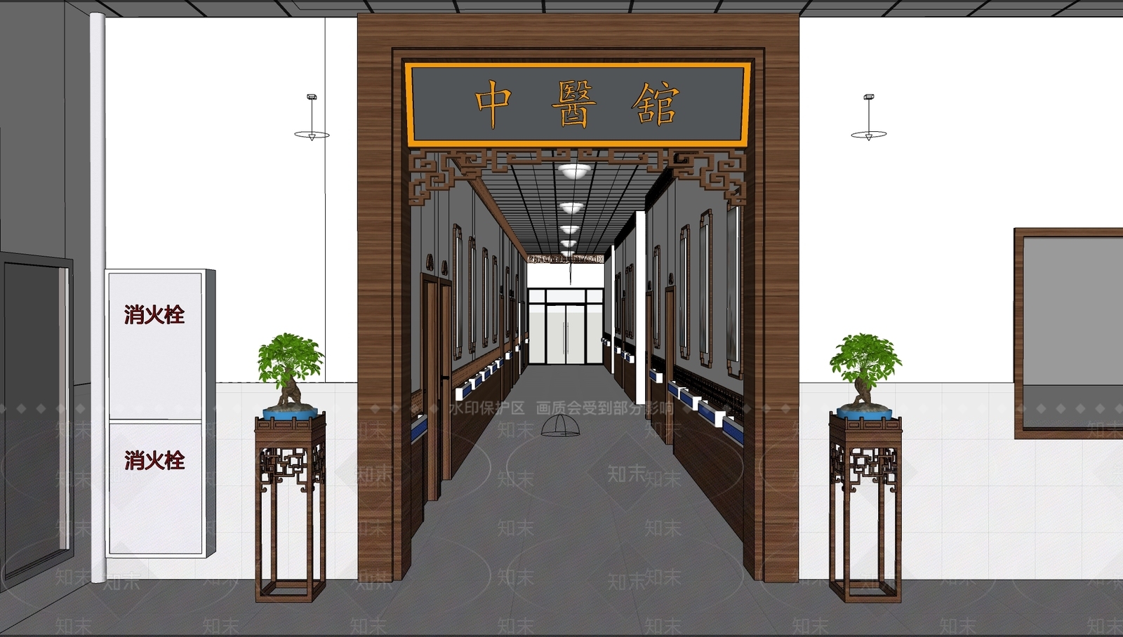 现代医院大厅SU模型下载【ID:1133345241】