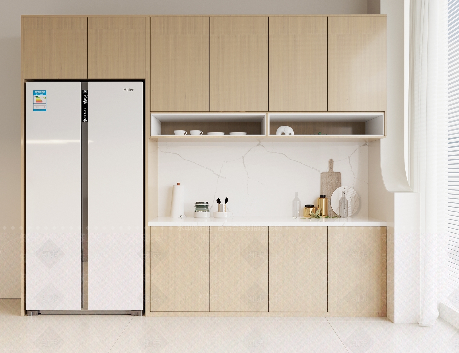 现代冰箱餐边柜SU模型下载【ID:1133345929】