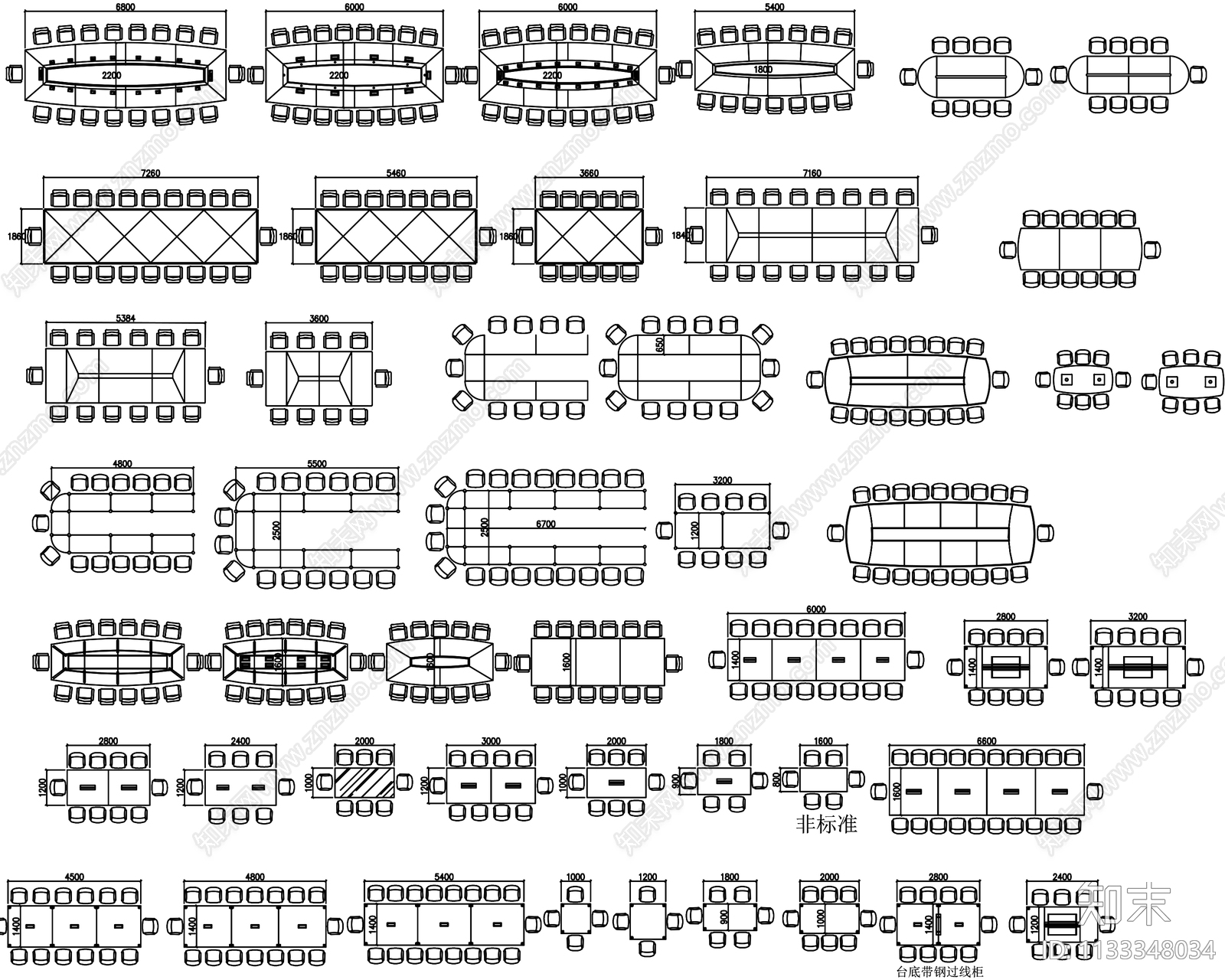 多人会议桌施工图下载【ID:1133348034】