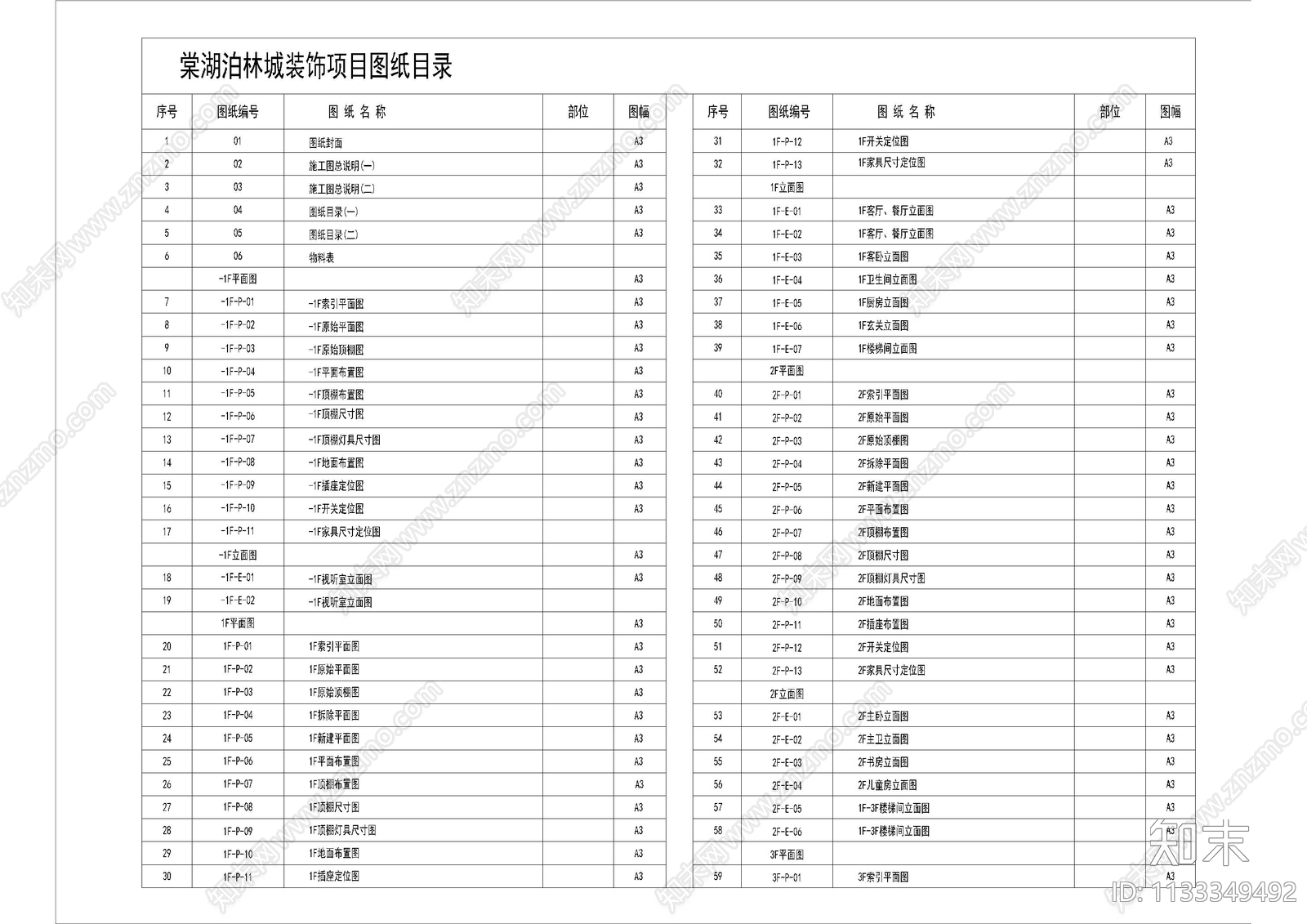 样板间封面及目录模版cad施工图下载【ID:1133349492】