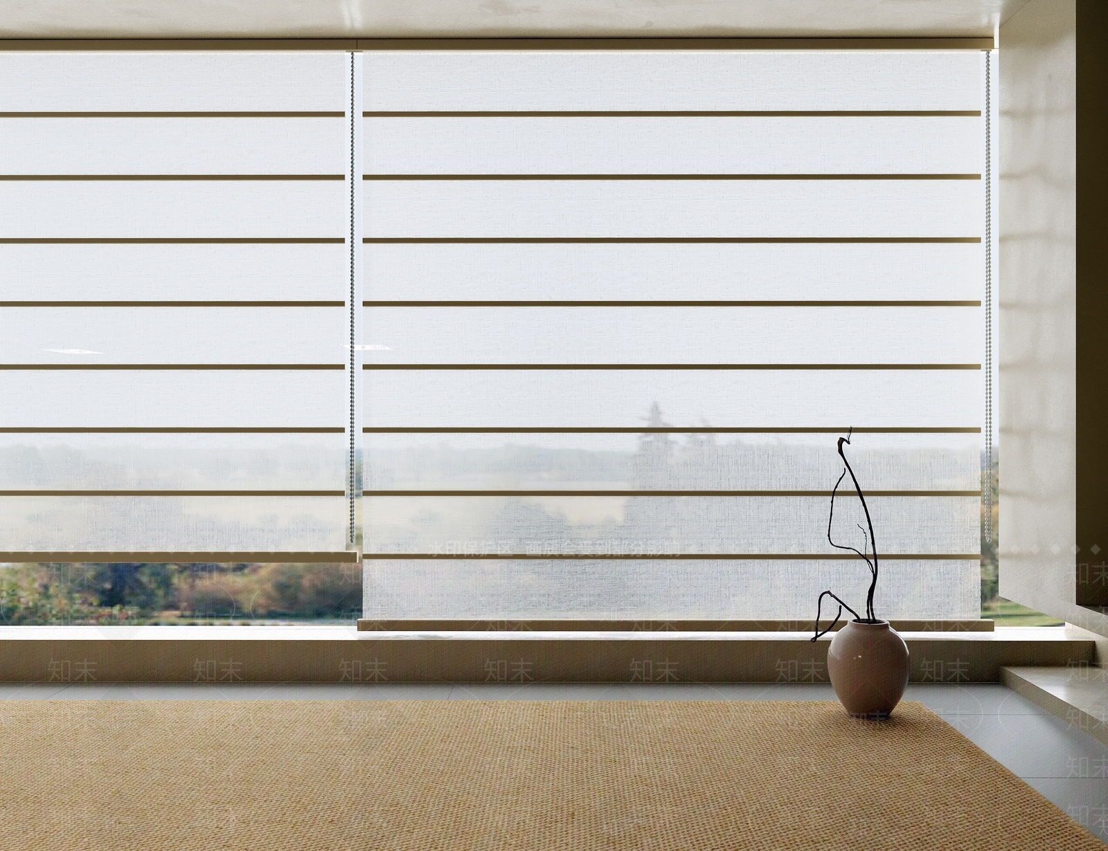 日式布艺窗帘3D模型下载【ID:1133349777】