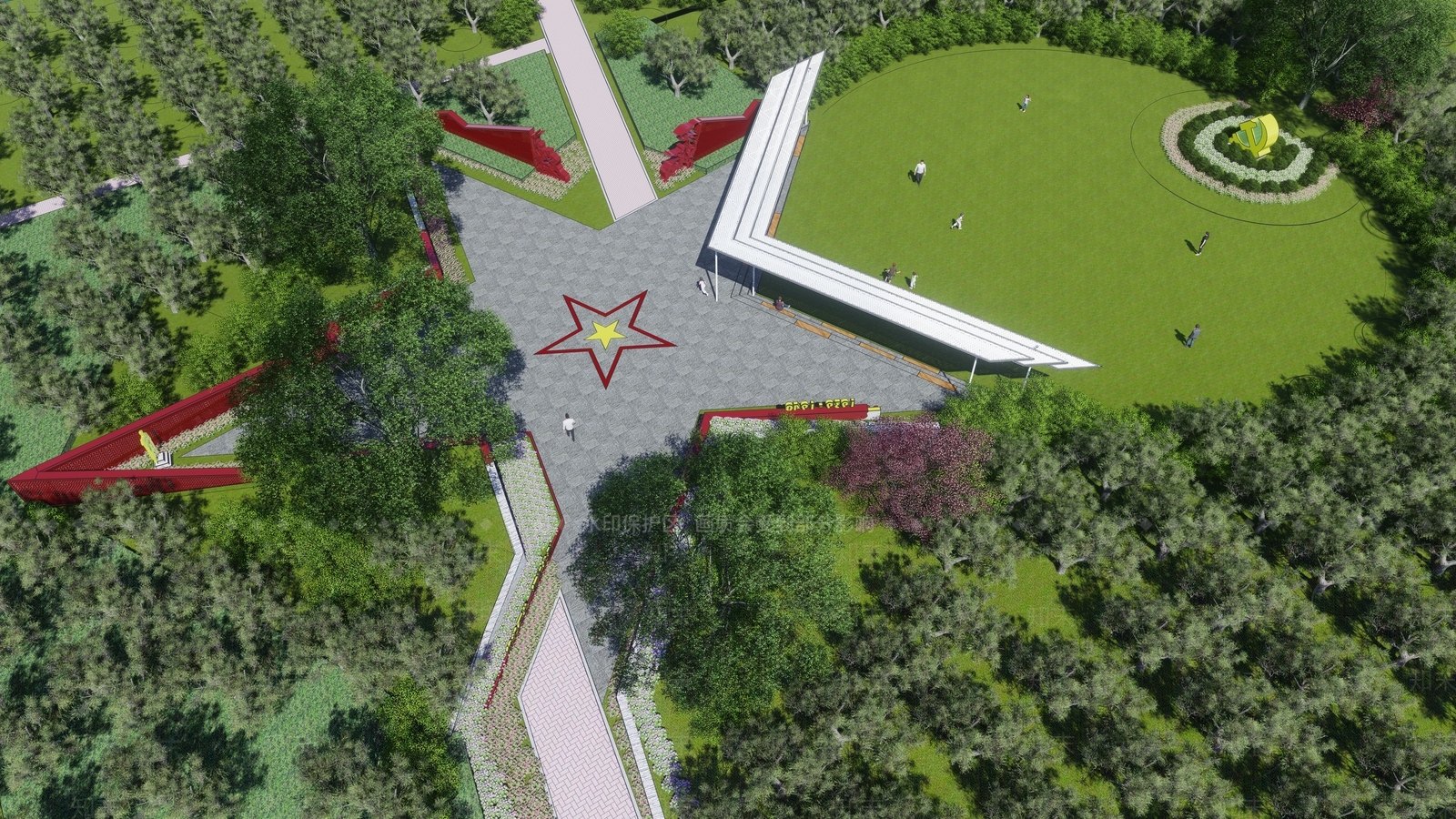 现代红色文化广场景观SU模型下载【ID:1133360646】