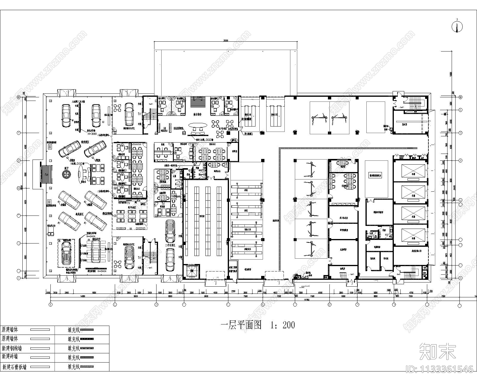 路虎4S店cad施工图下载【ID:1133361546】