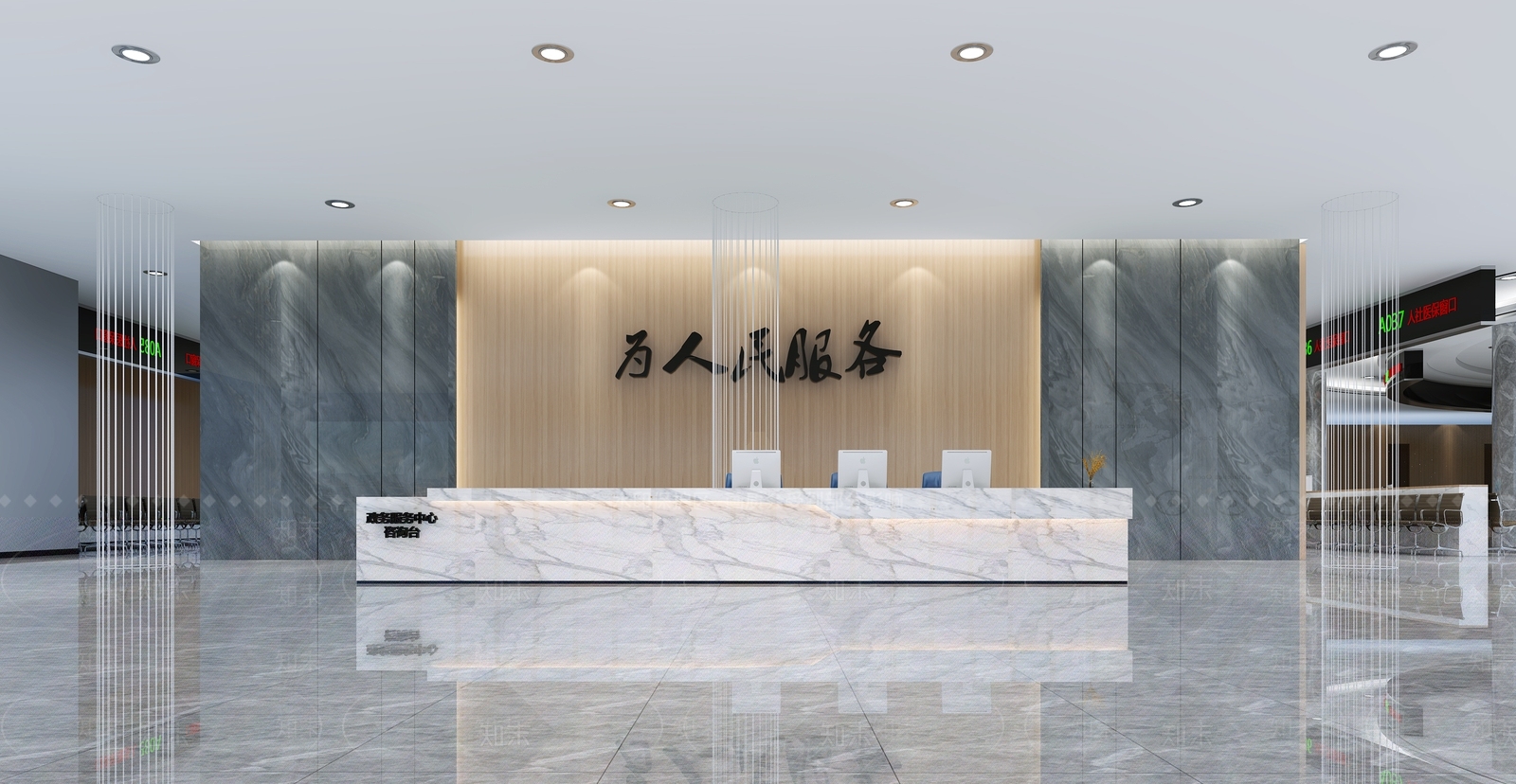 现代大厅前台接待3D模型下载【ID:1133365958】