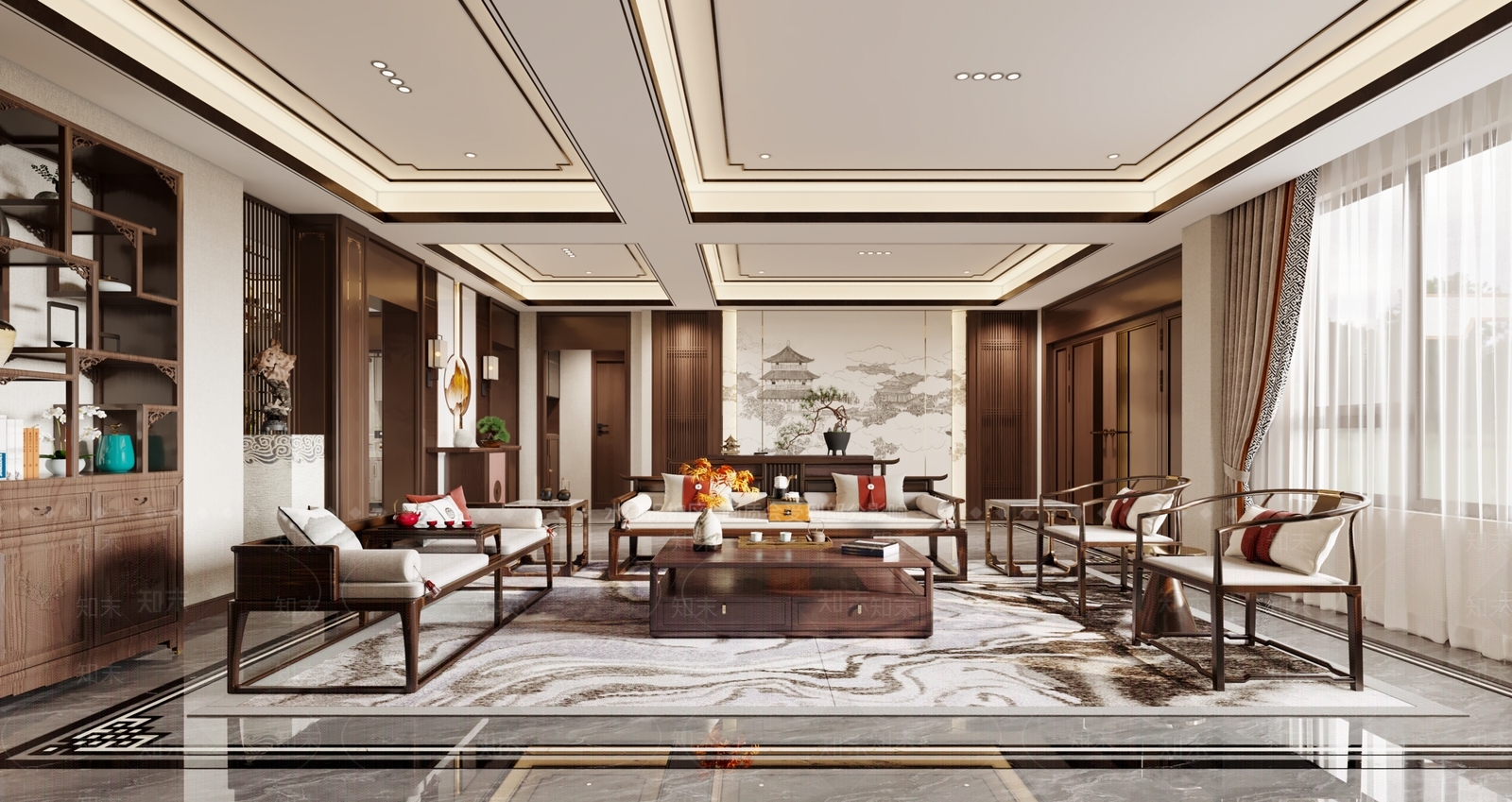 新中式家居餐厅3D模型下载【ID:1221486436】