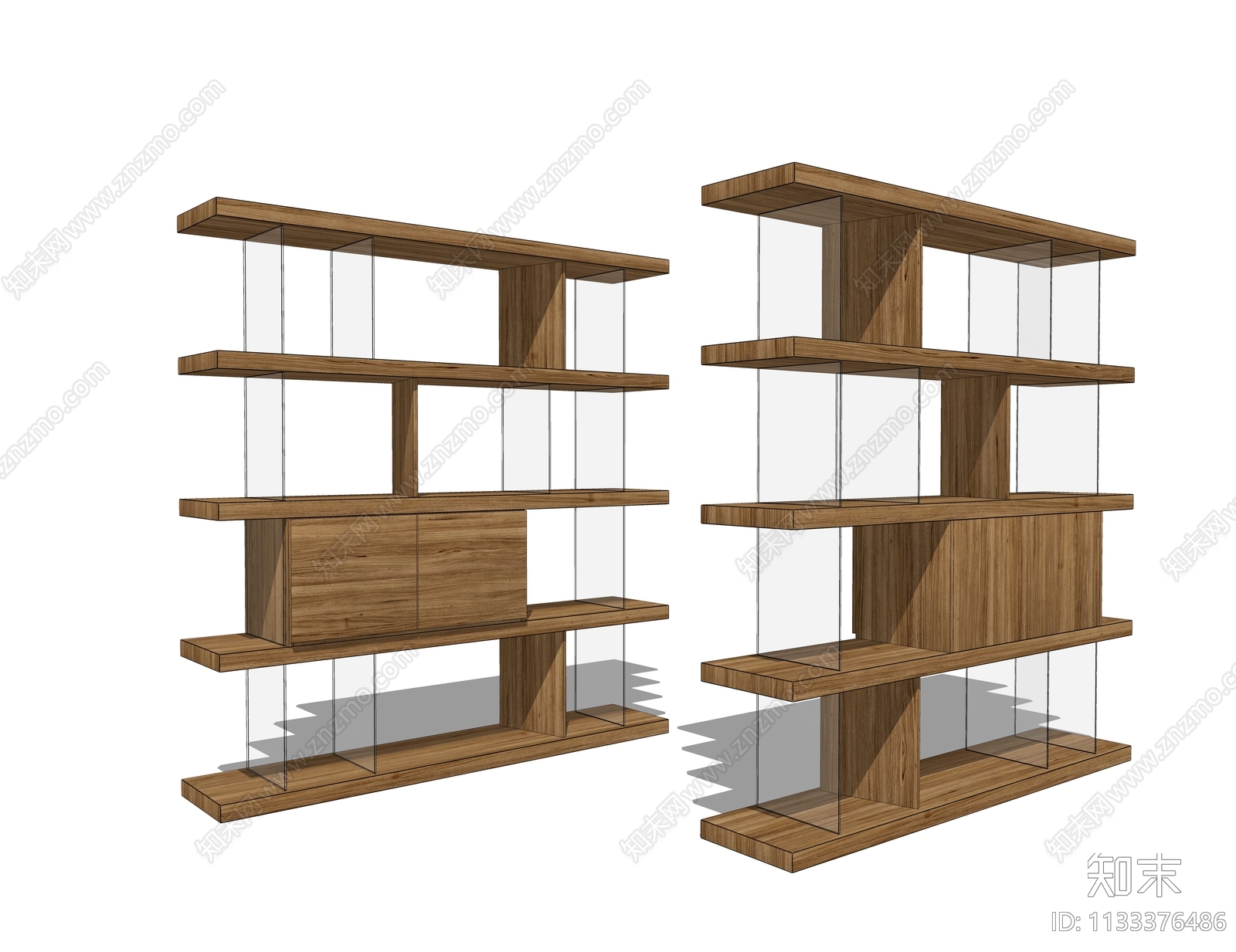 angelcerda现代实木质玻璃隔板装书架SU模型下载【ID:1133376486】