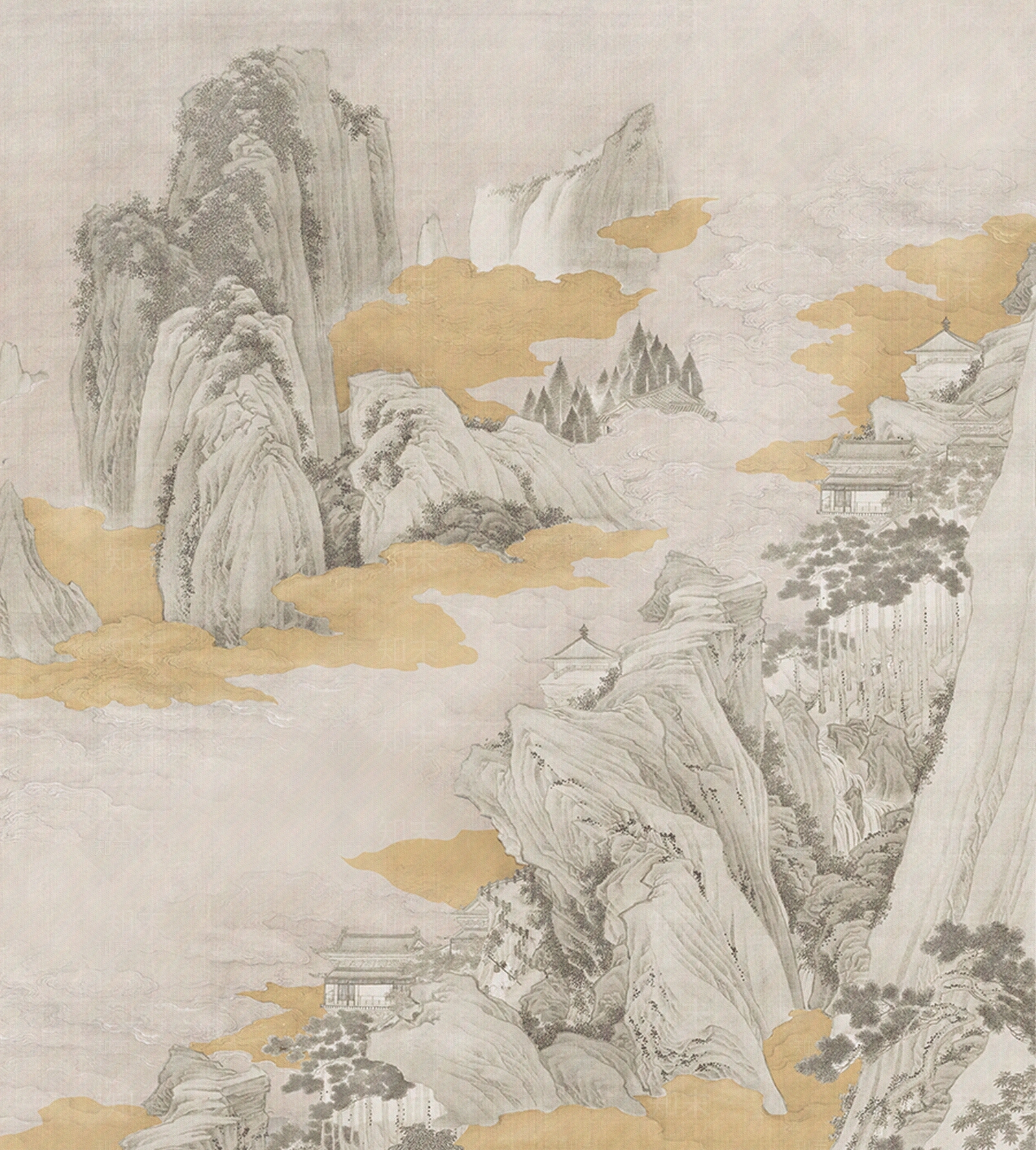 中式山水壁画贴图下载【ID:1133379740】_【知末网贴图库】