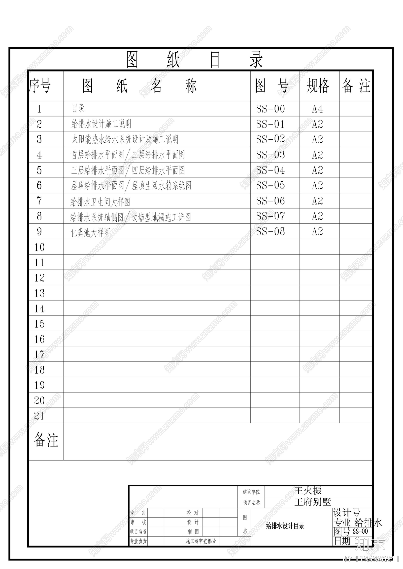 现代自建房给排水设计cad施工图下载【ID:1133380211】