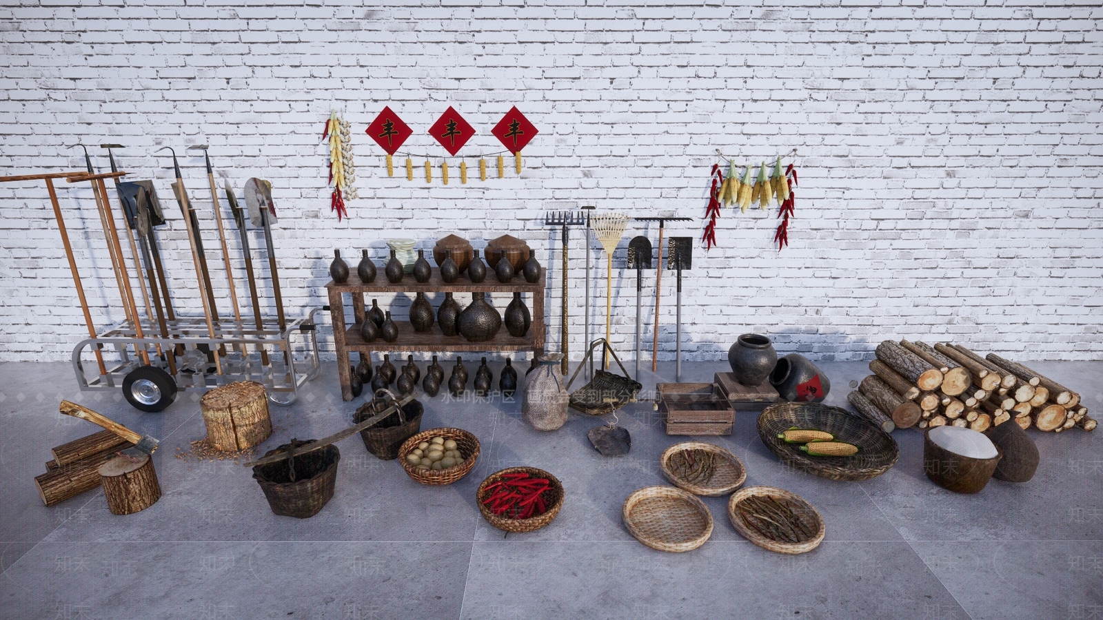 现代农村农具用品SU模型下载【ID:1133380990】