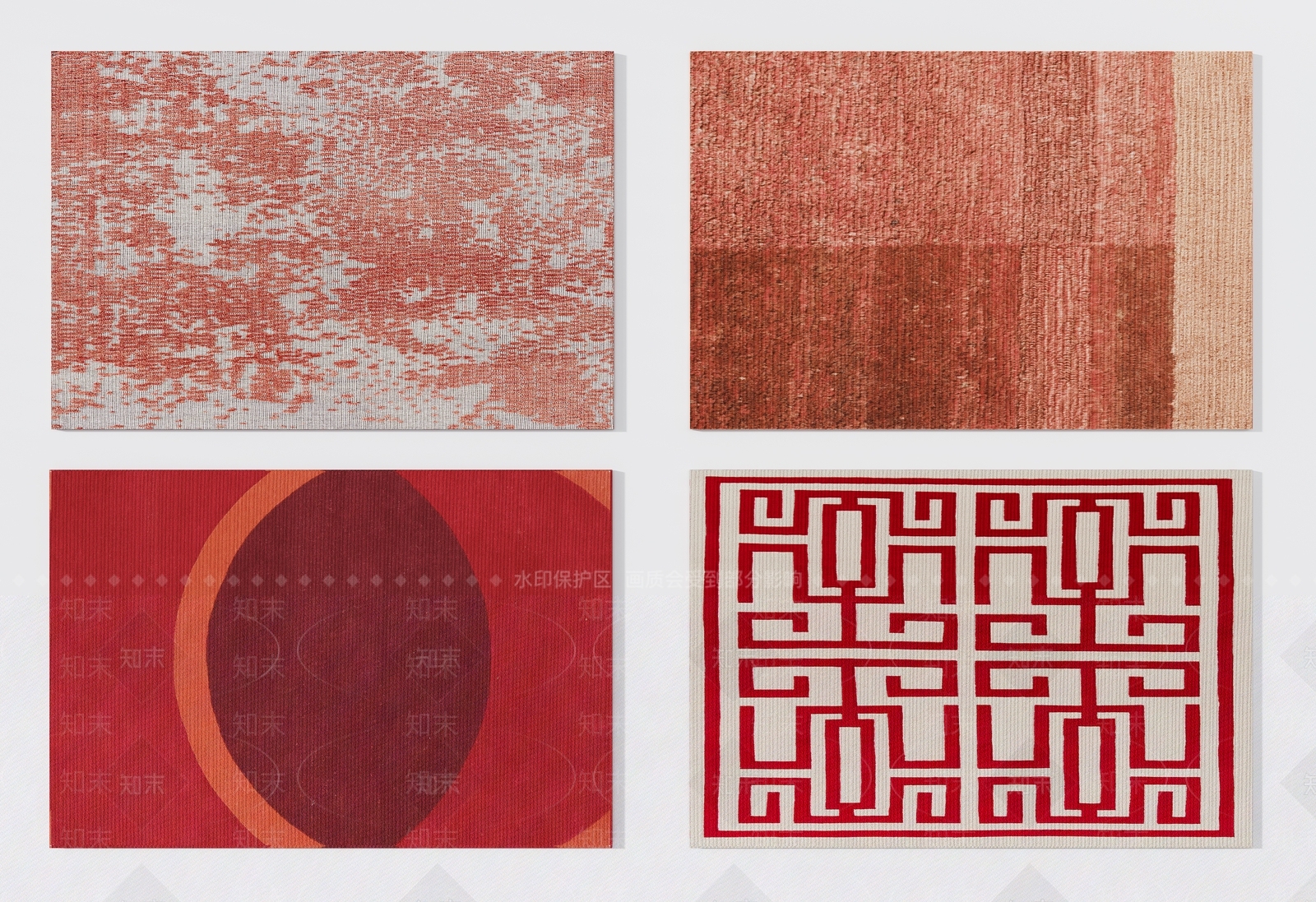 现代红色艺术图案地毯组合3D模型下载【ID:1133382812】