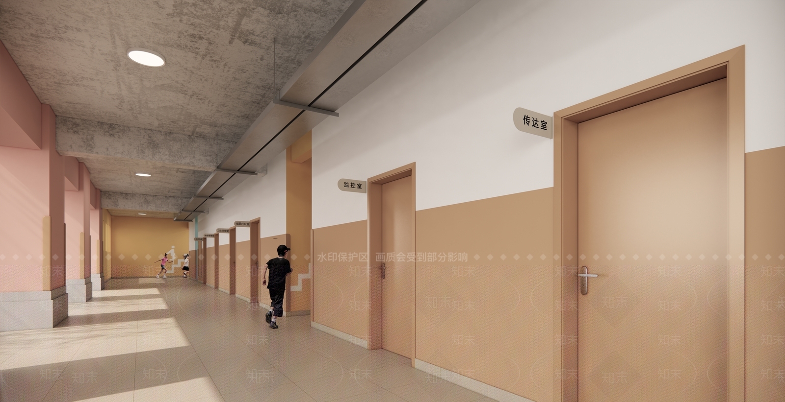 现代学校走廊SU模型下载【ID:1133385605】