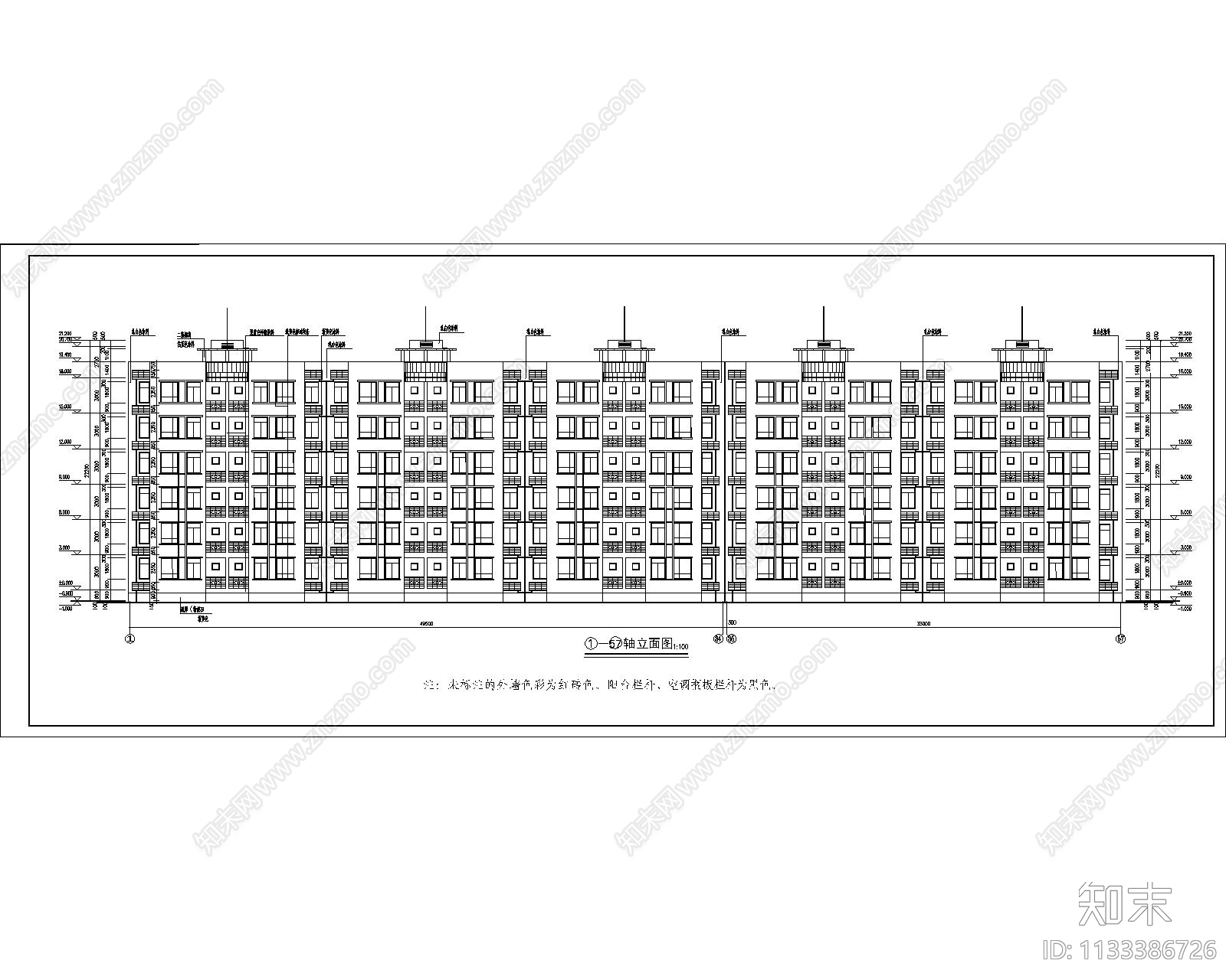 小区多层住宅建筑cad施工图下载【ID:1133386726】