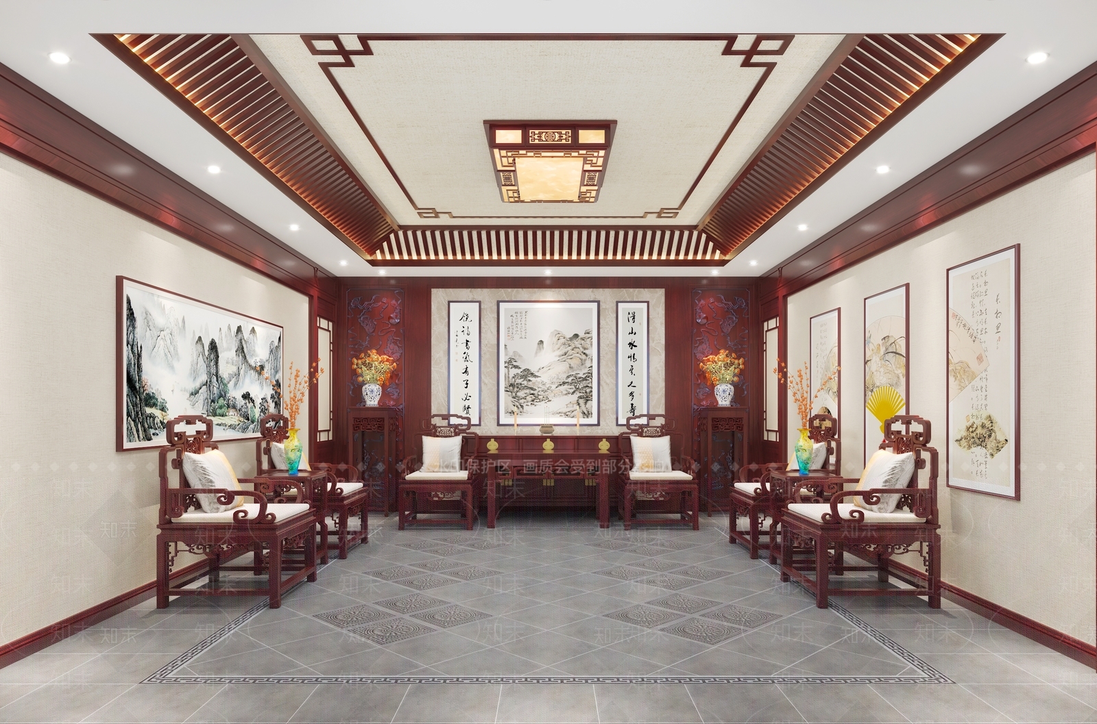 中式会客厅3D模型下载【ID:1133399316】