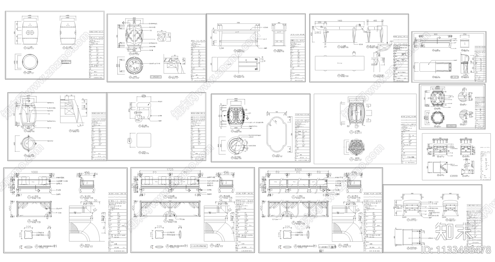 中式凳子cad施工图下载【ID:1133486478】