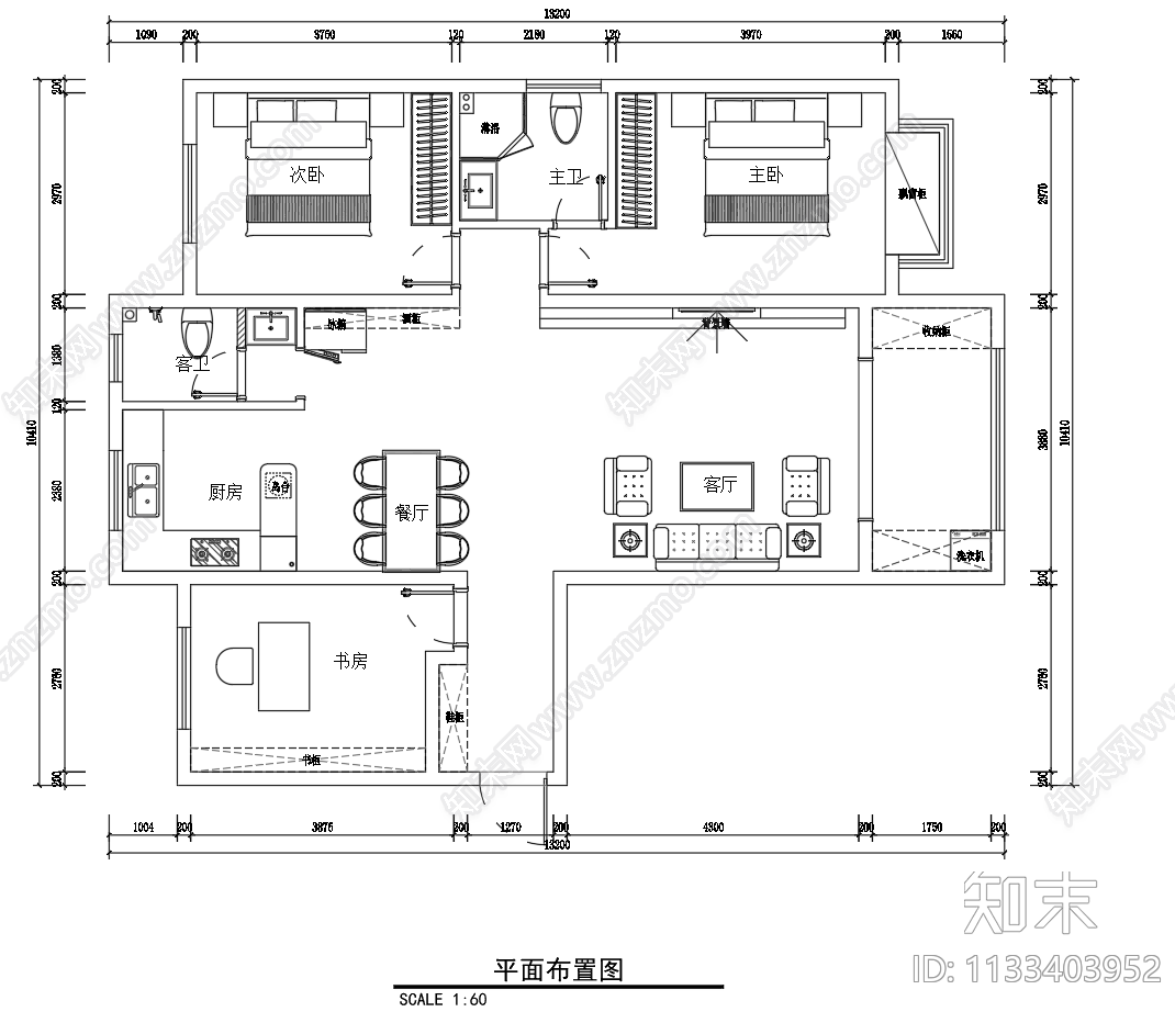 现代公寓家装全套cad施工图下载【ID:1133403952】