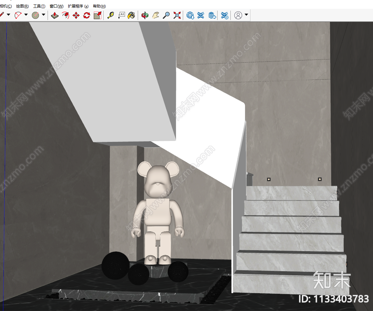 现代楼梯间SU模型下载【ID:1133403783】