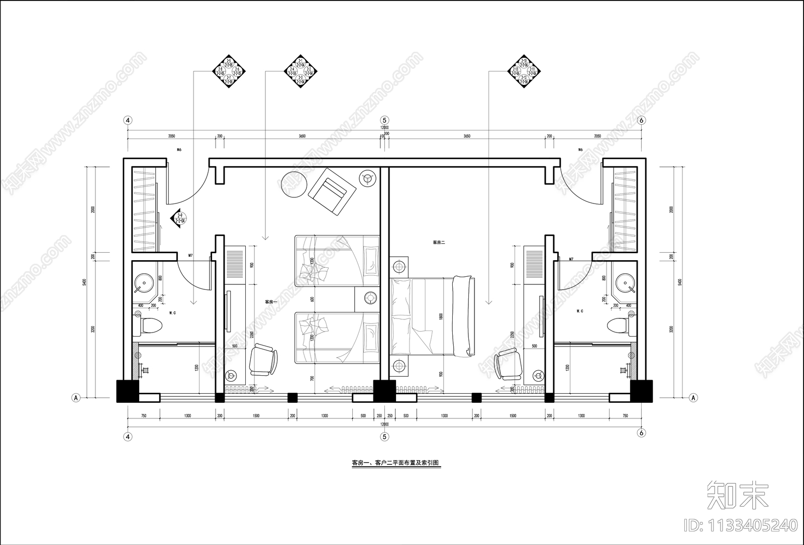 现代酒店客房全套cad施工图下载【ID:1133405240】