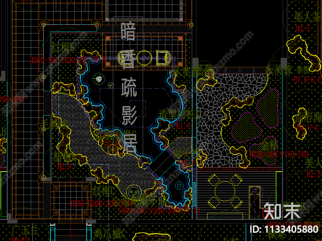 中式庭院平面图施工图下载【ID:1133405880】