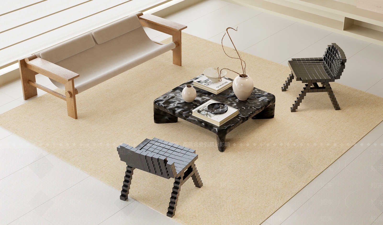 日式沙发茶几组合3D模型下载【ID:1133418782】