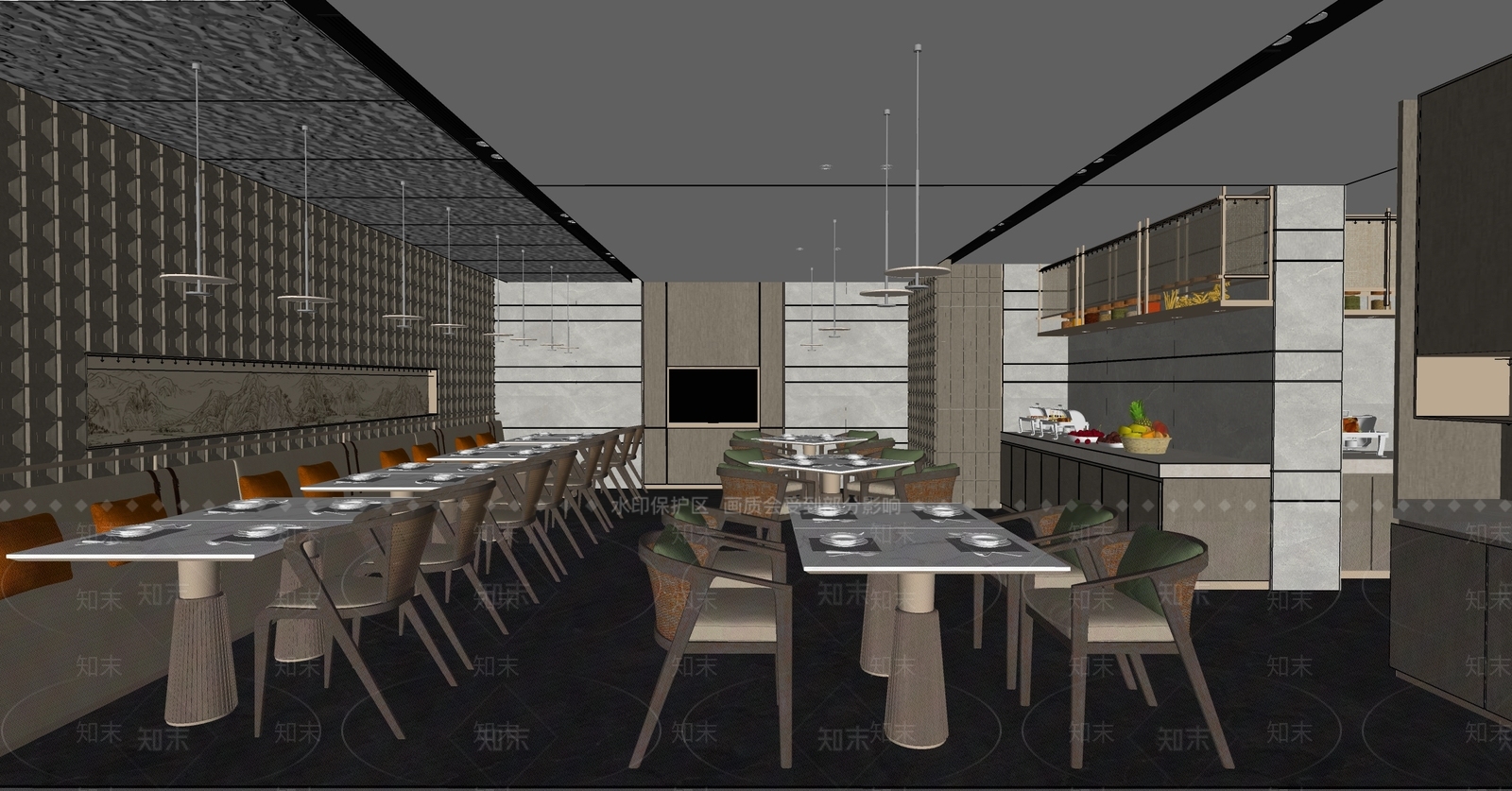 现代自助餐厅SU模型下载【ID:1133421972】